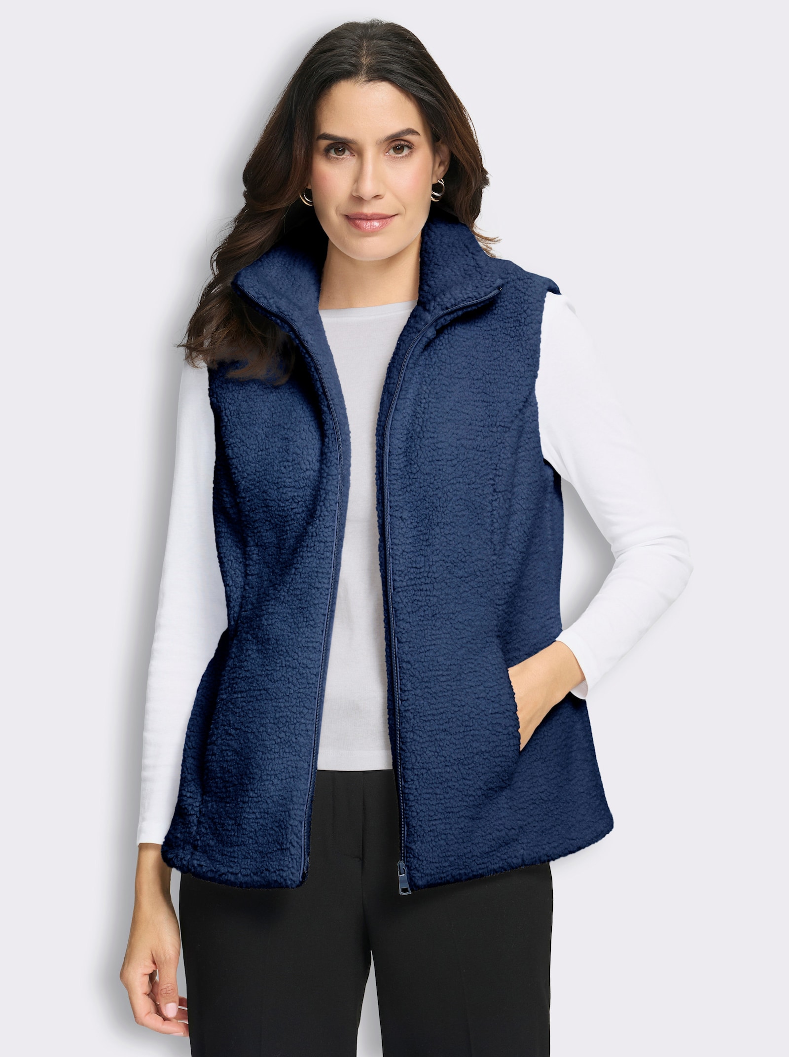 Fellimitatweste mit Reißverschluss - jeansblau