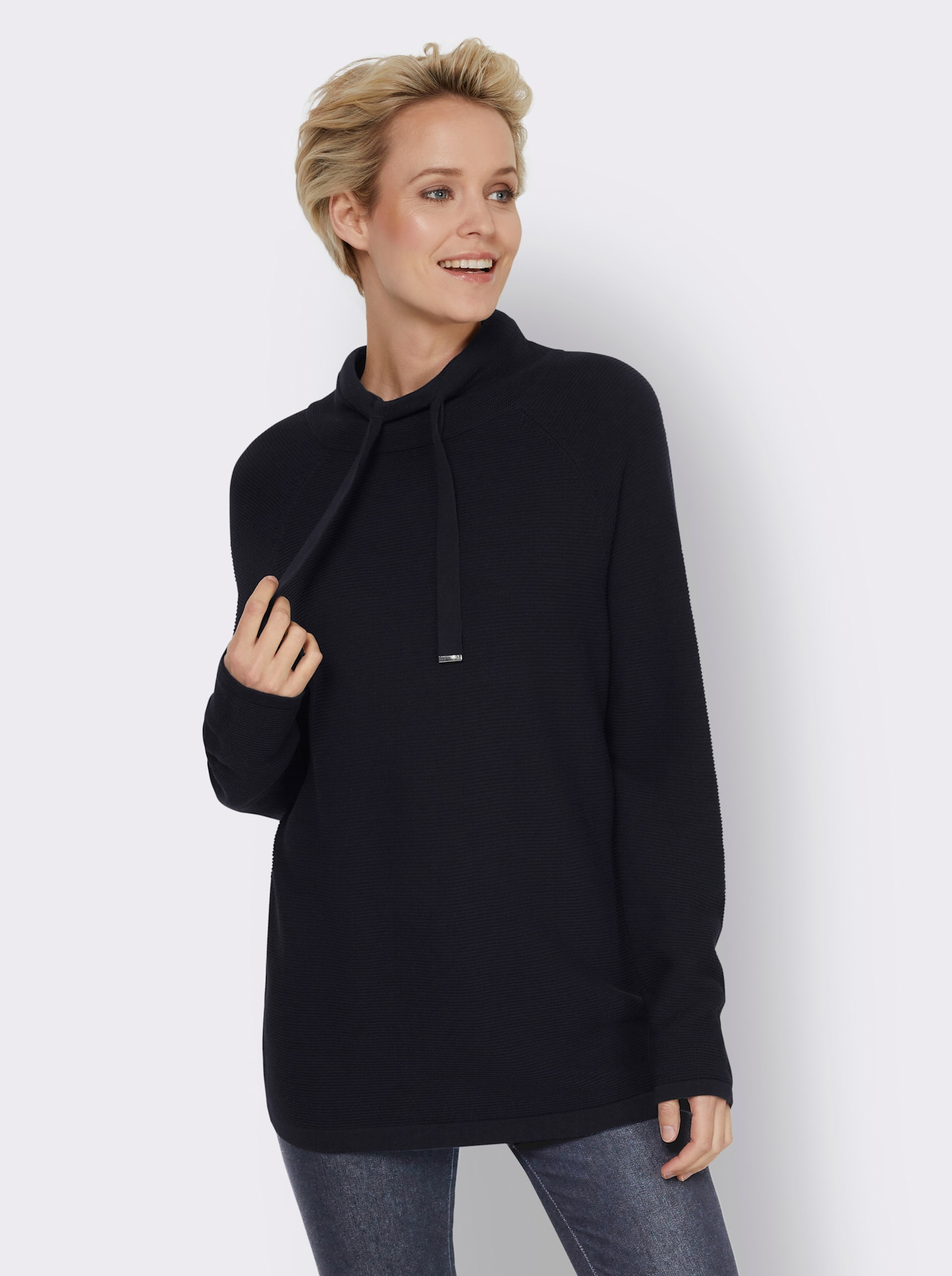 heine Stehkragenpullover mit Zierbändern - marine