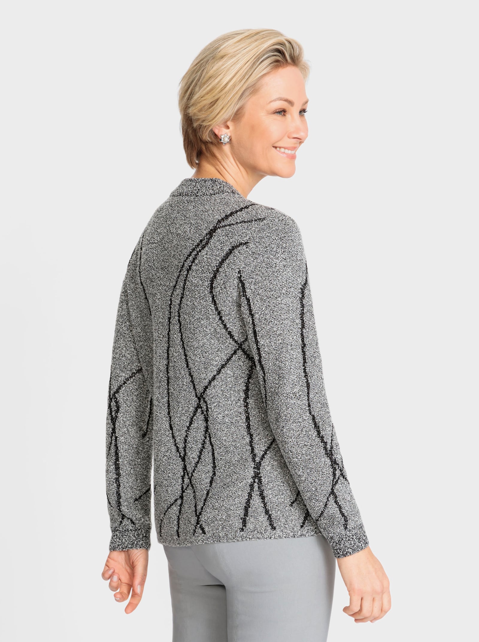 Bouclé-Pullover mit Stehkragen - steingrau-meliert
