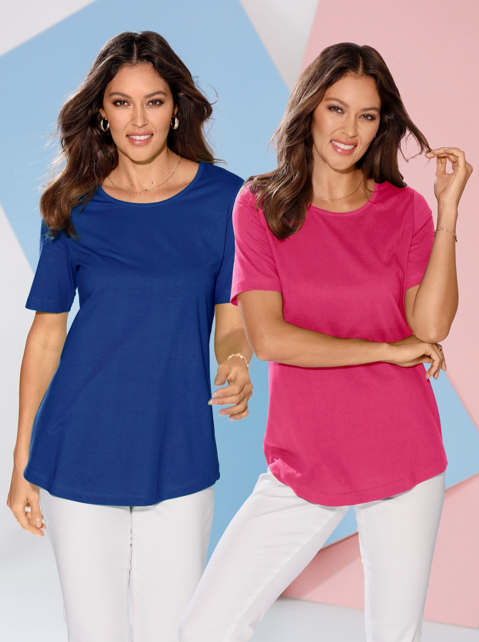 Longshirt im Doppelpack - royalblau + pink