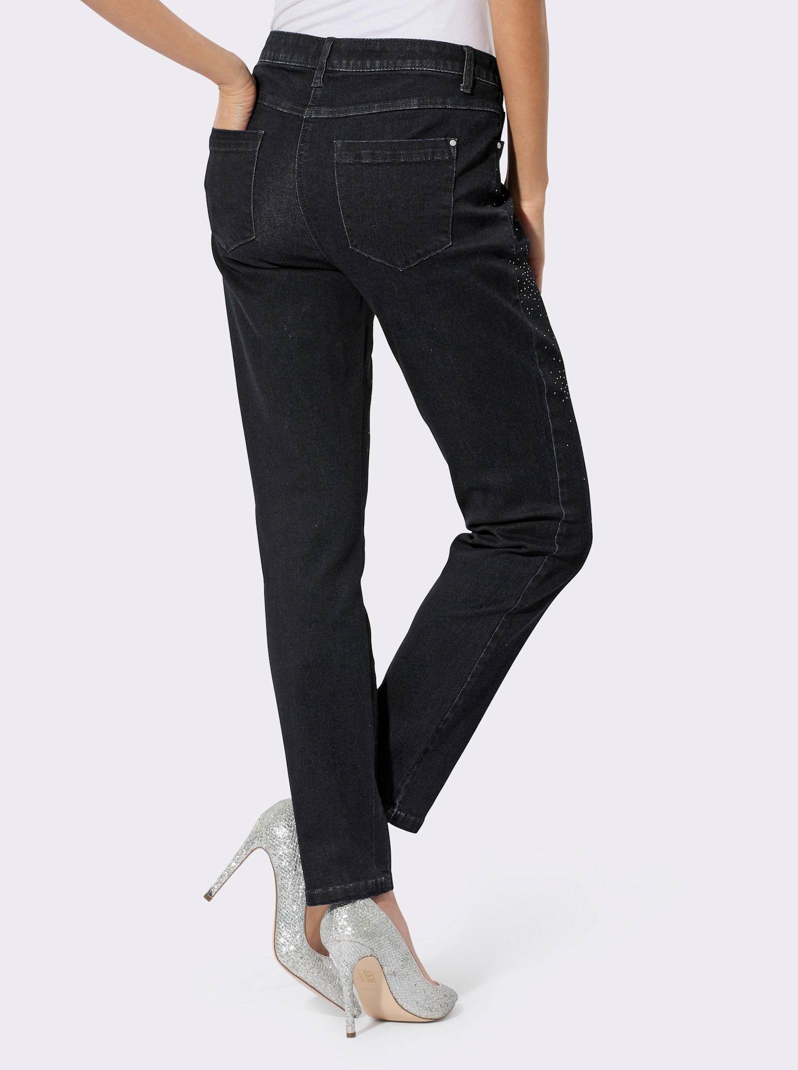 5-Pocket-Jeans mit Glitzersteinchen - dark blue