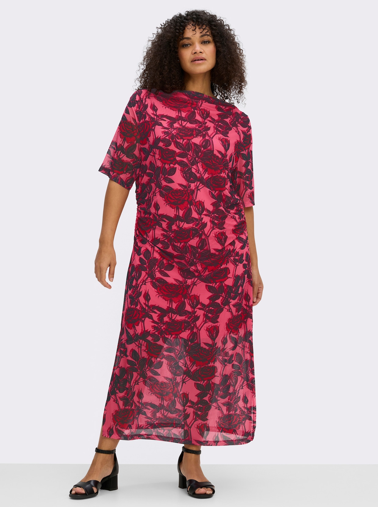 sheego by Joe Browns Maxikleid im Materialmix, mit Rosendruck - rosenquarz-burgund-gemustert