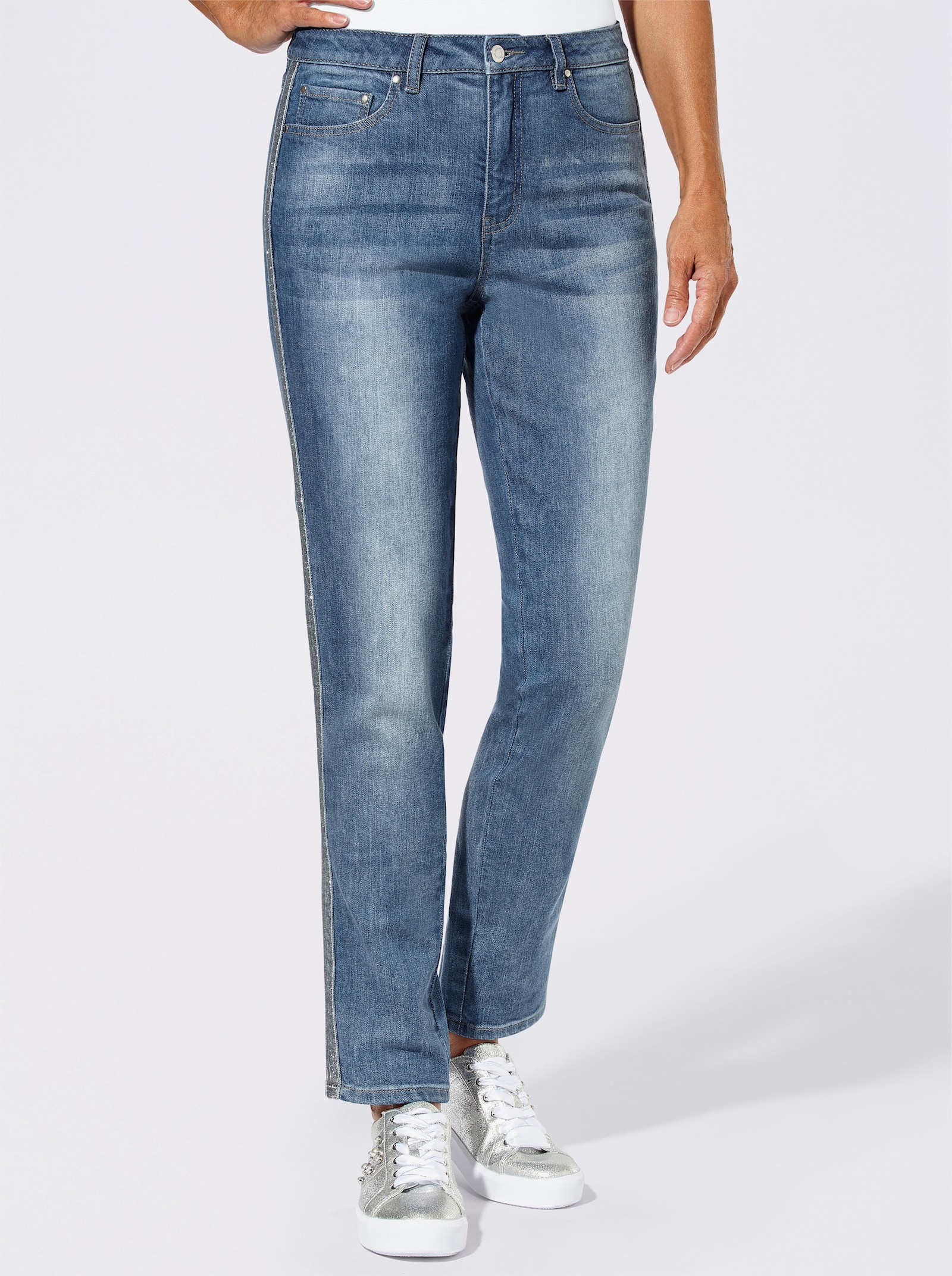 5-Pocket-Jeans mit streckenden Galonstreifen - blue-stone-washed