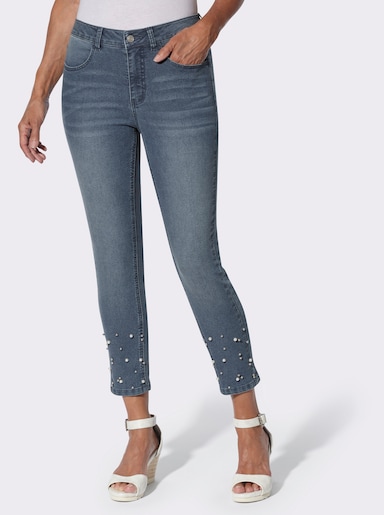 7/8-Jeans mit Perlen und Glitzersteinen - blue-stone-washed