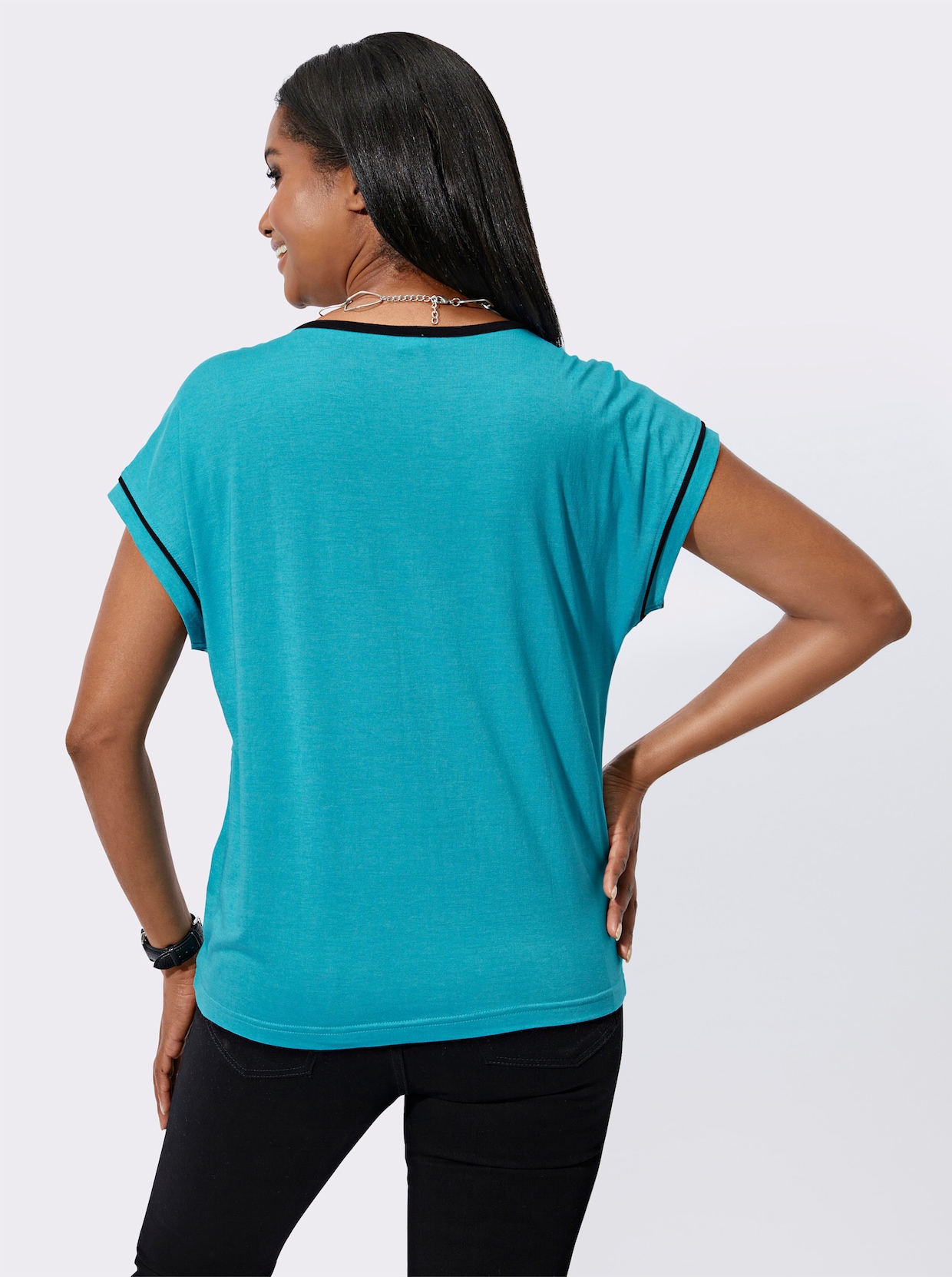 Shirt met ronde hals - turquoise geprint