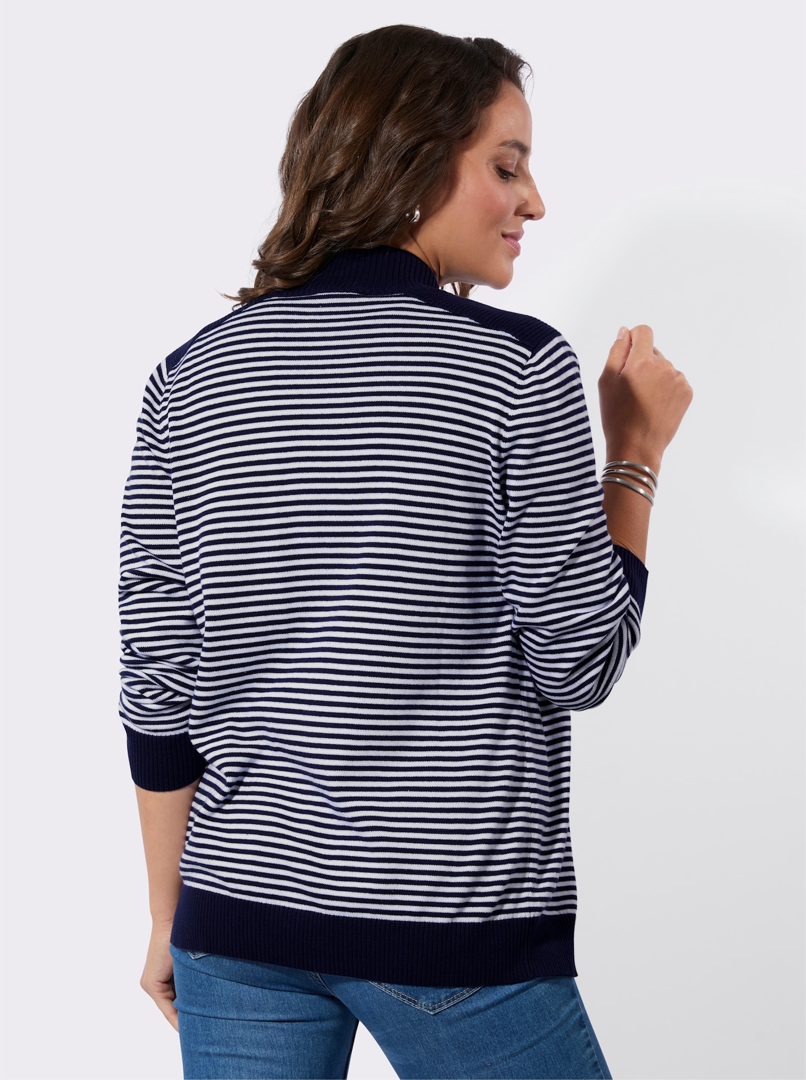Strickjacke mit gerippten Einsätzen - marine-weiß-geringelt