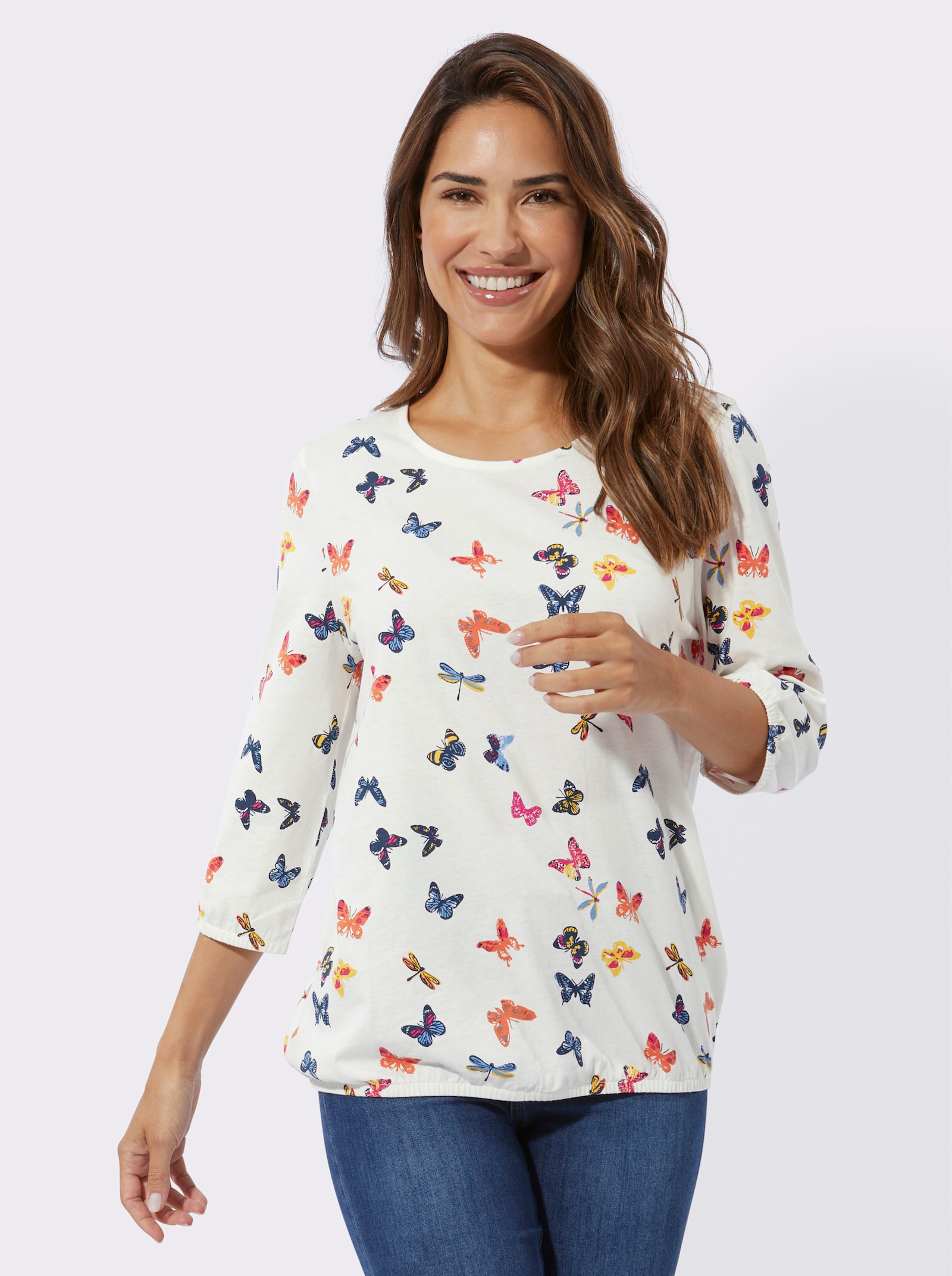  3/4-Arm-Shirt mit Schmetterlings-Druck - ecru-himmelblau-bedruckt