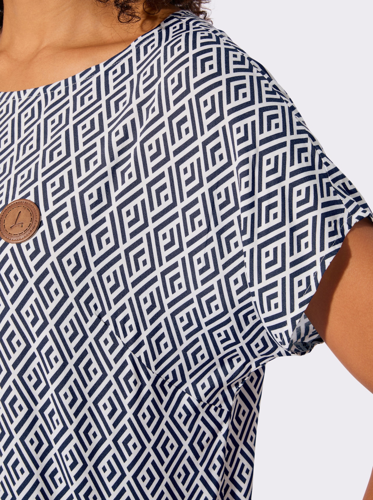 Druckbluse - ecru-marine-bedruckt