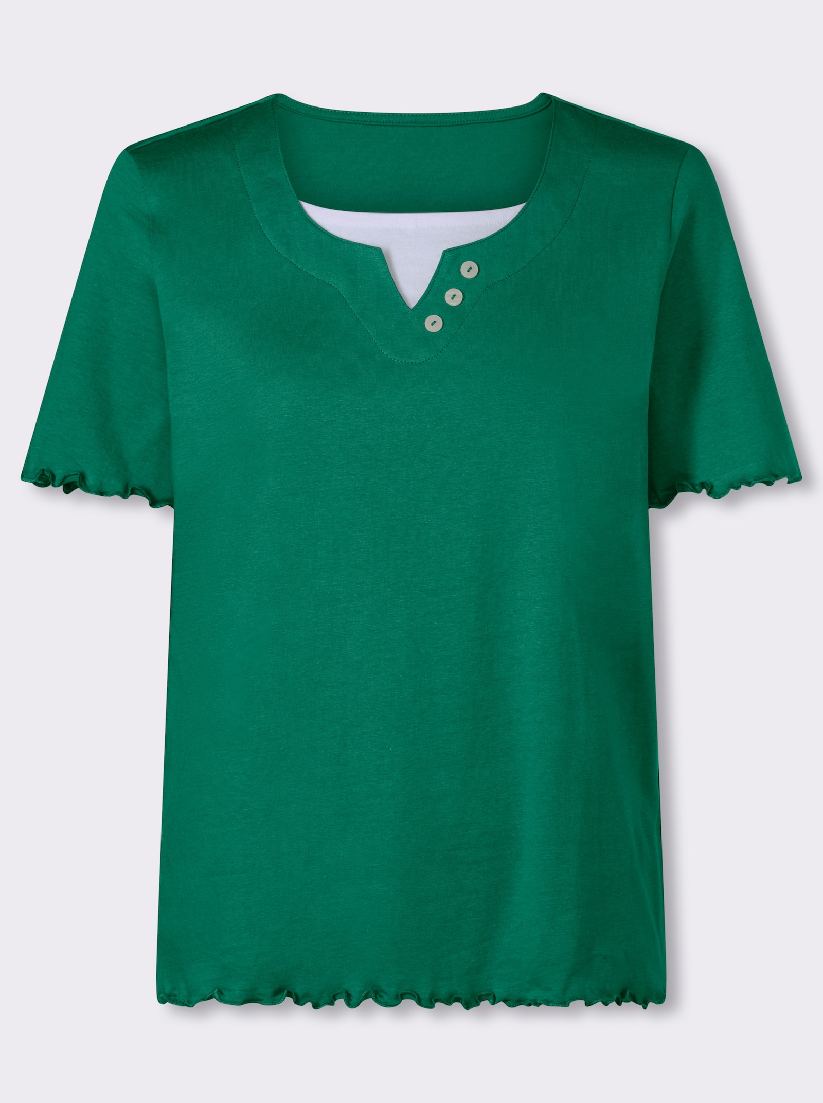 2-in-1-Shirt mit gewellten Abschlüssen - grün-weiß
