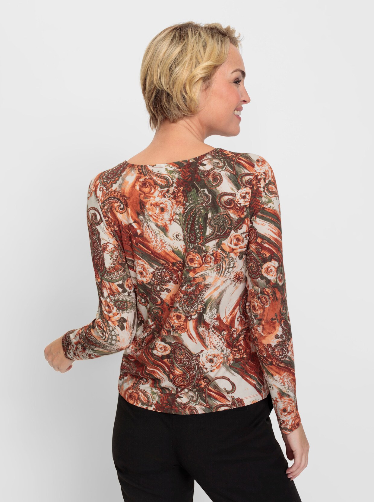 Shirt met ronde hals - papaja/ecru bedrukt