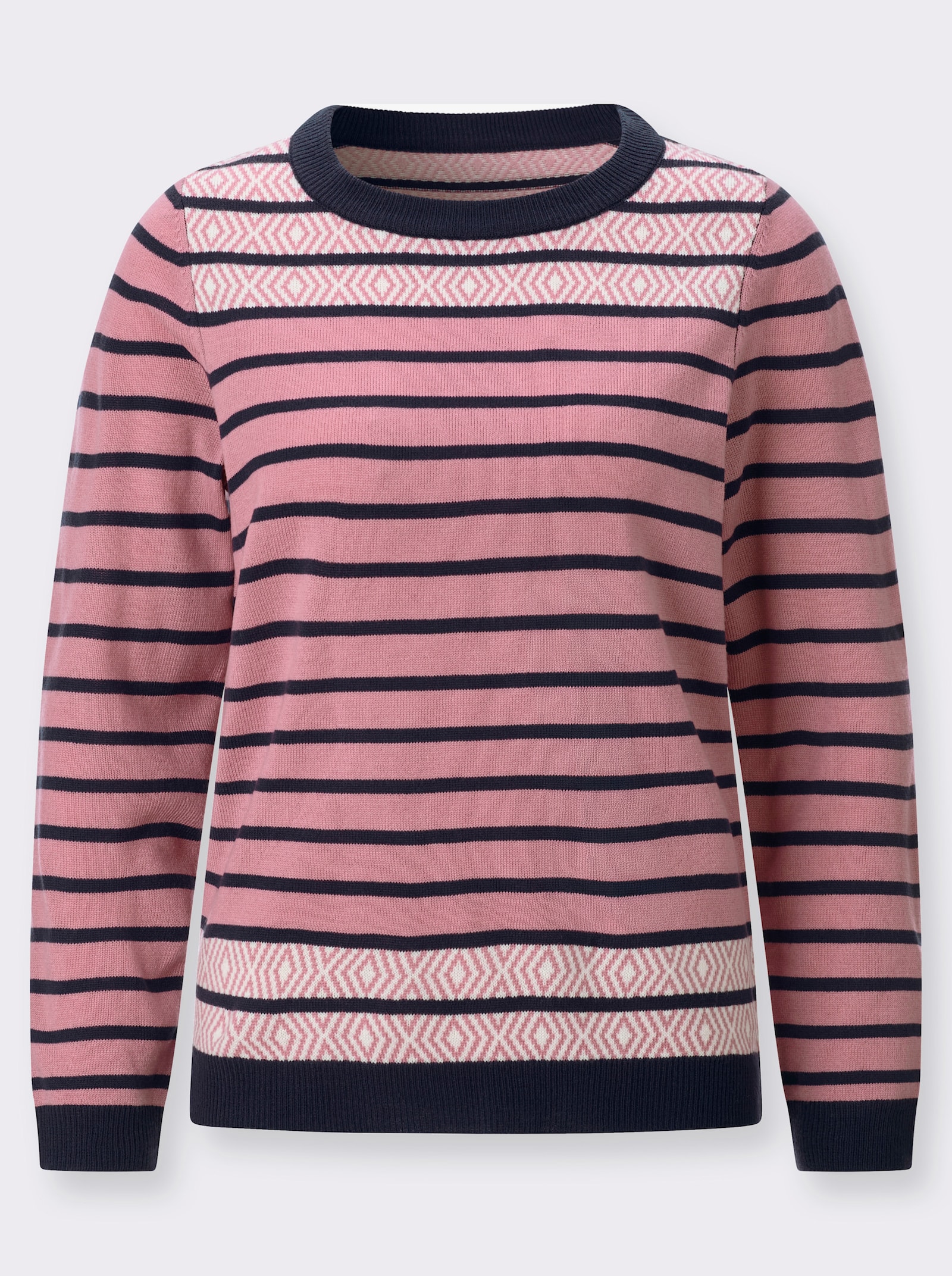 Streifenpullover mit Jacquard-Details - marine-altrosa-geringelt