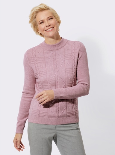 Stehkragenpullover mit Glitzersteinchen - mauve-meliert