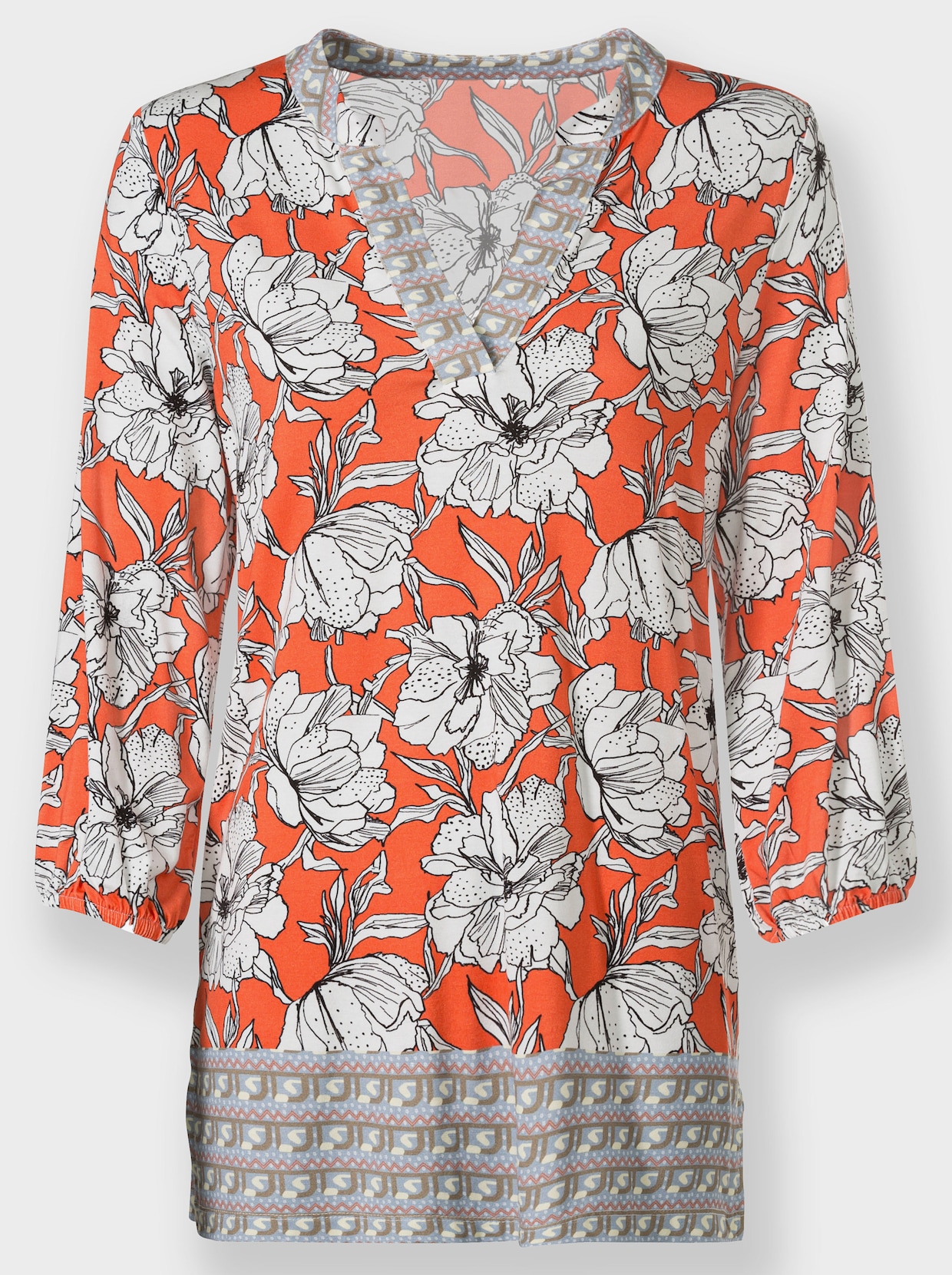 heine T-shirt à manches 3/4 - orange-bleu clair imprimé