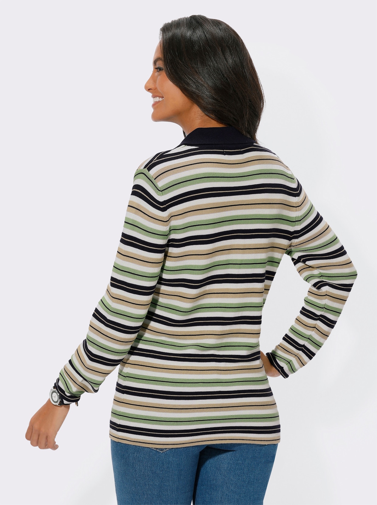 Polopullover - eucalyptus-marine-geringelt