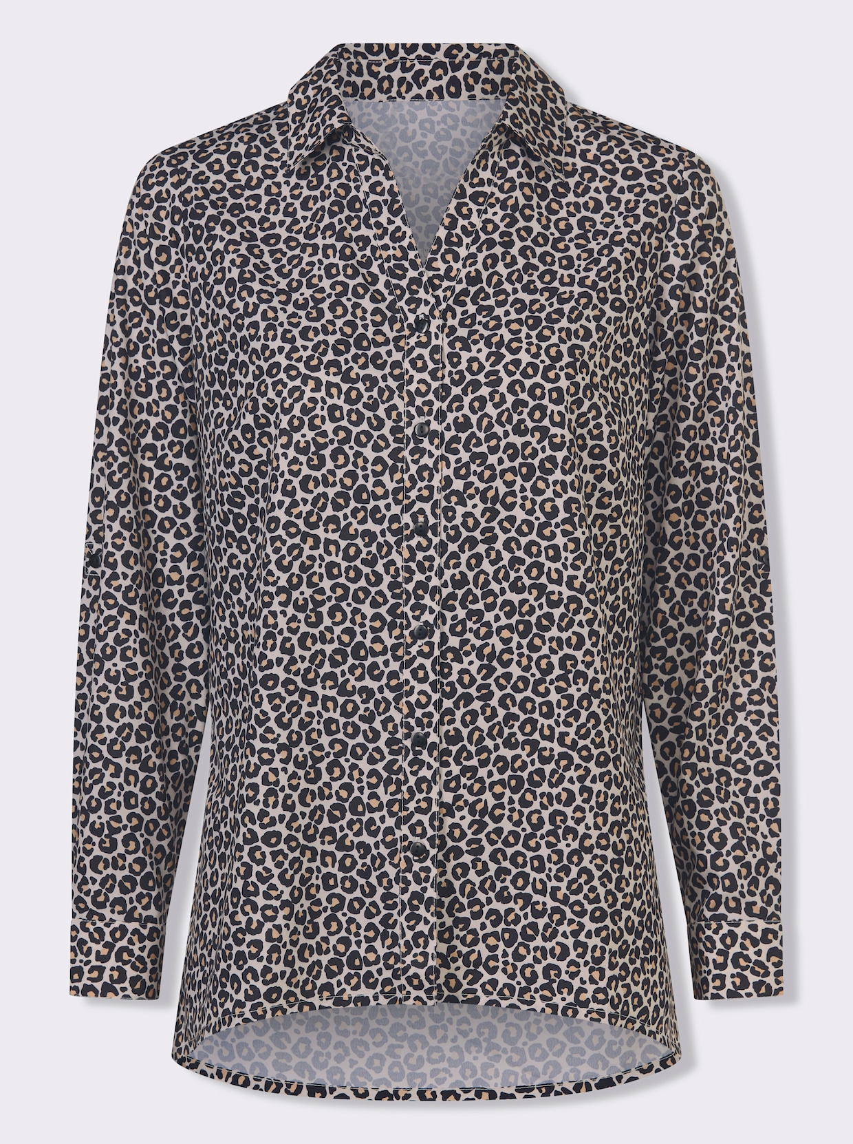 Longbluse - sand-schwarz-bedruckt