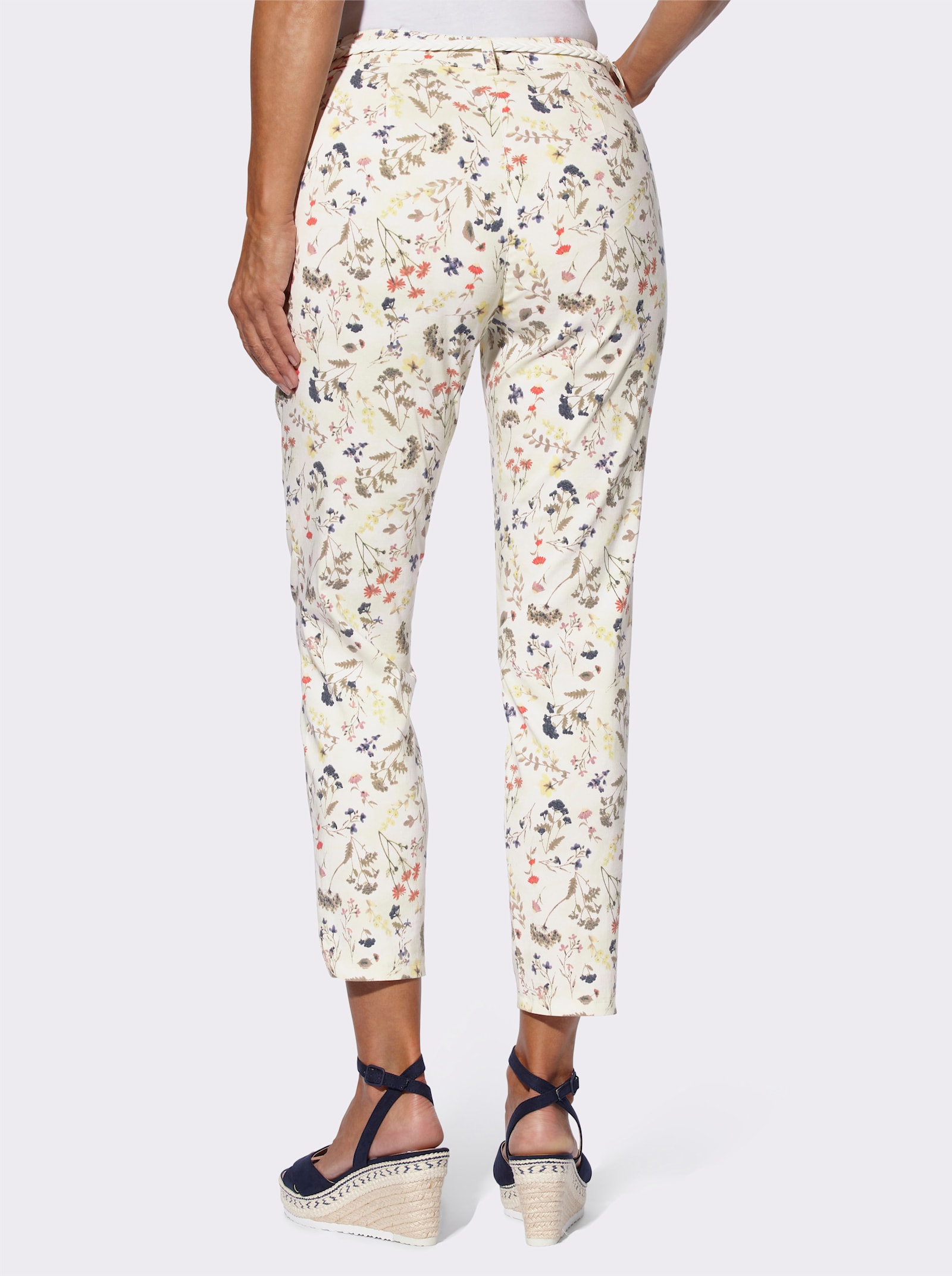 Druckhose inklusive Flecht-Gürtel - schilf-ecru-bedruckt