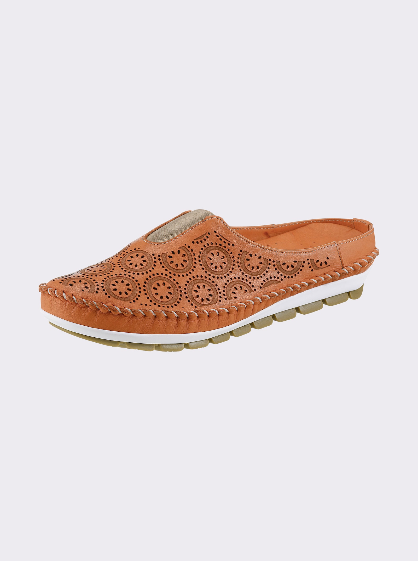 Gemini Pantolette aus Leder mit Durchbrüchen - orange