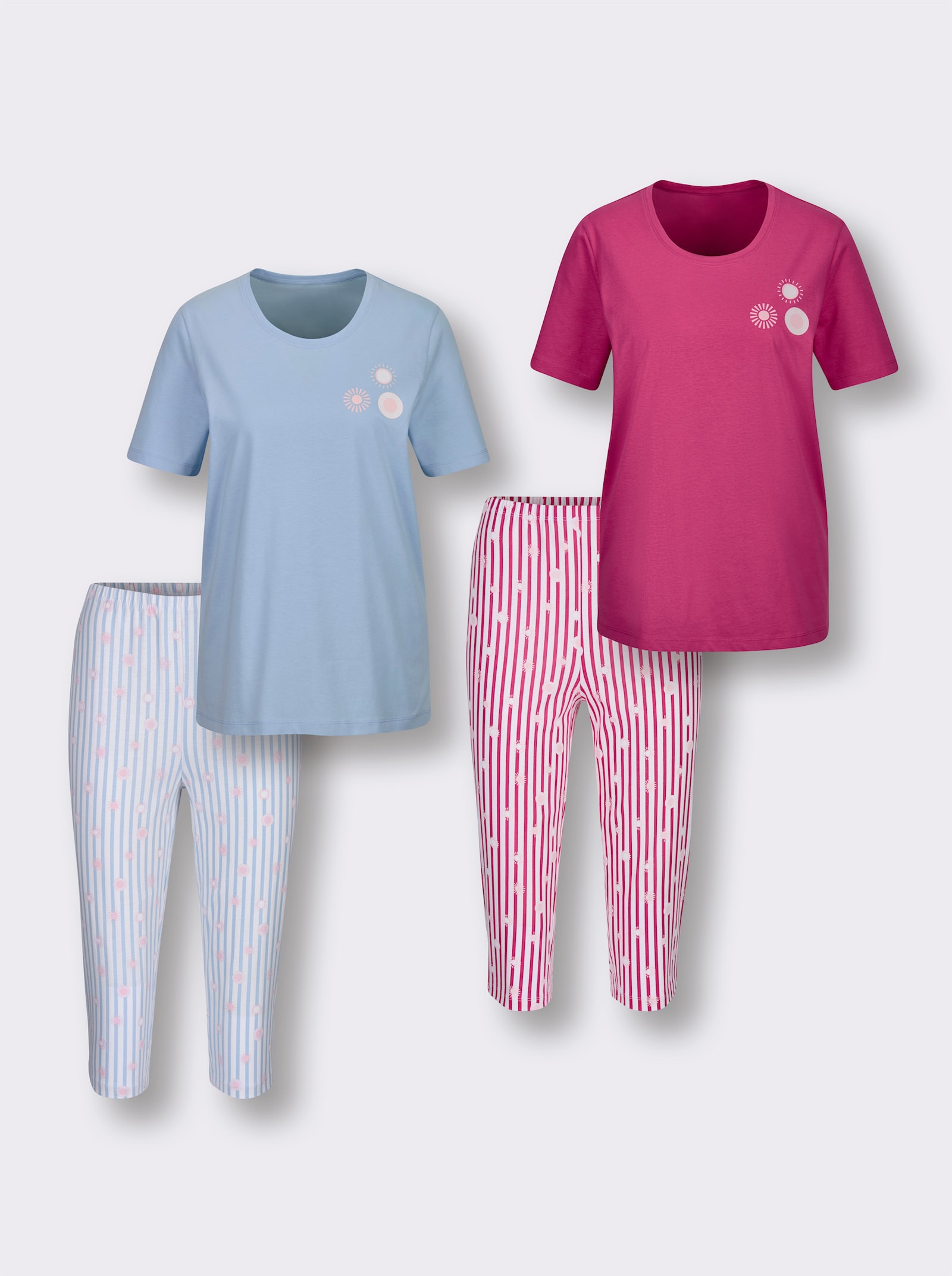 wäschepur Capri-Anzüge - eisblau-bedruckt + fuchsia-bedruckt