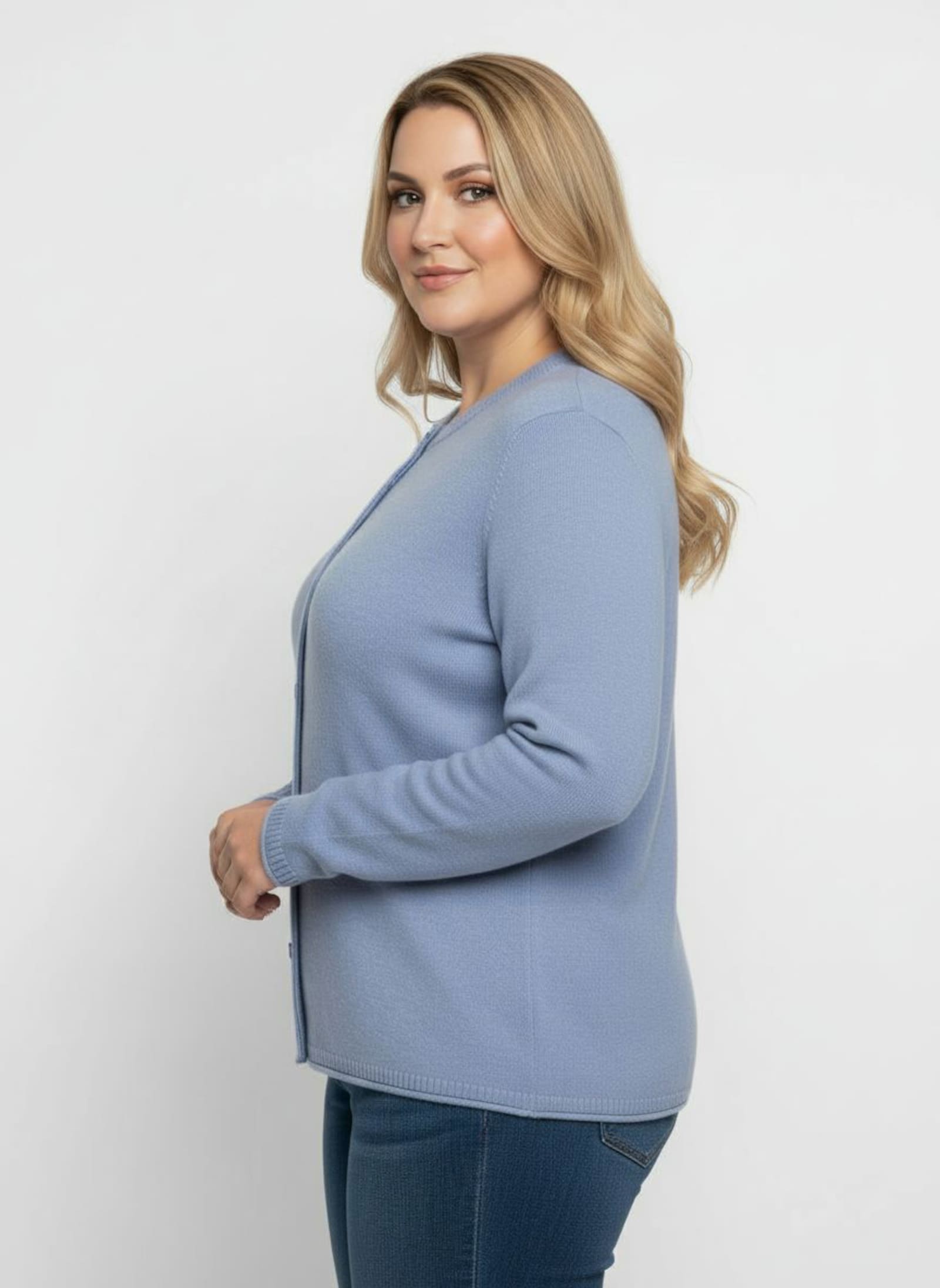 Feinstrickjacke mit Kaschmir - blau-meliert