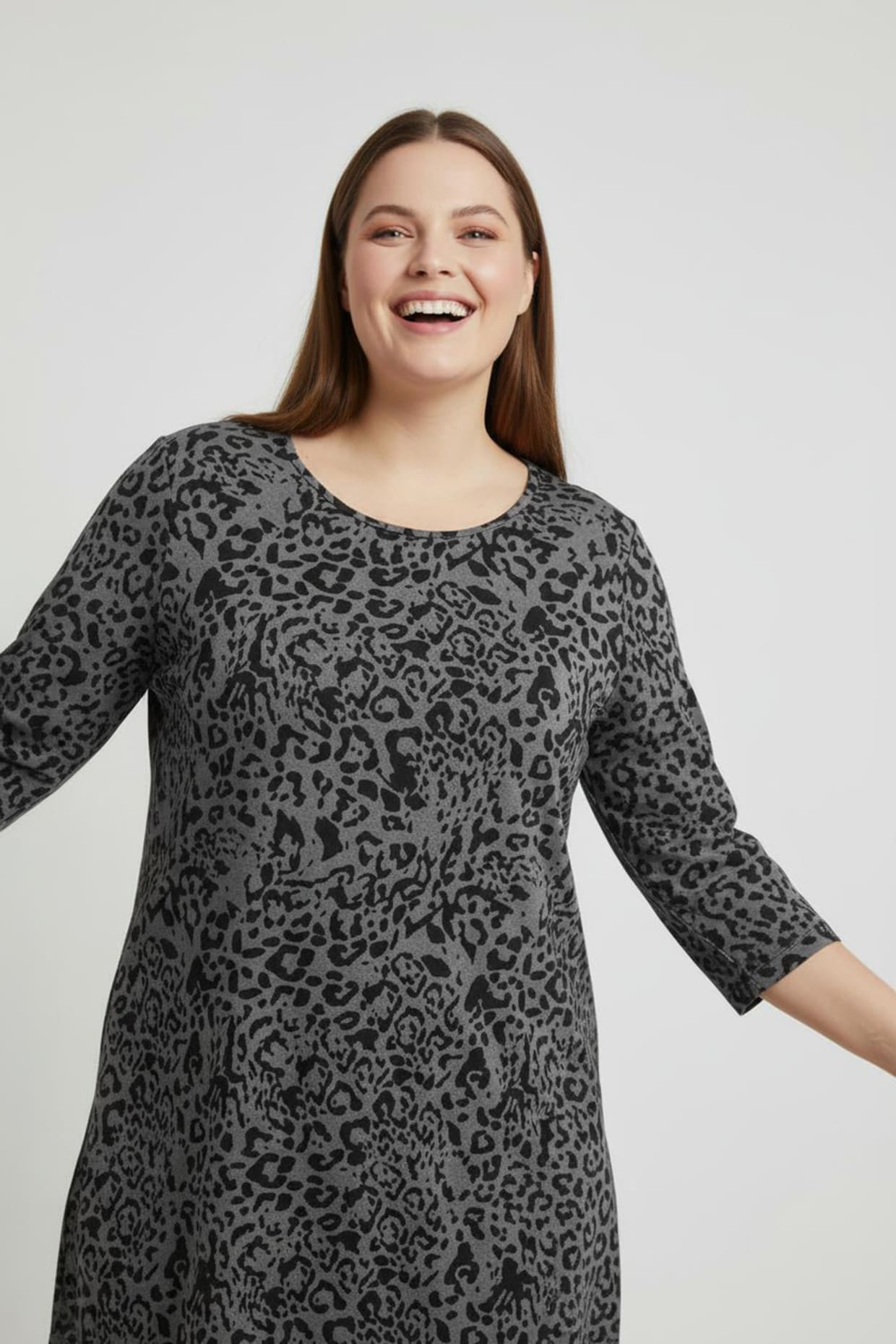 Longshirt mit Seitenschlitzen - anthrazit-bedruckt