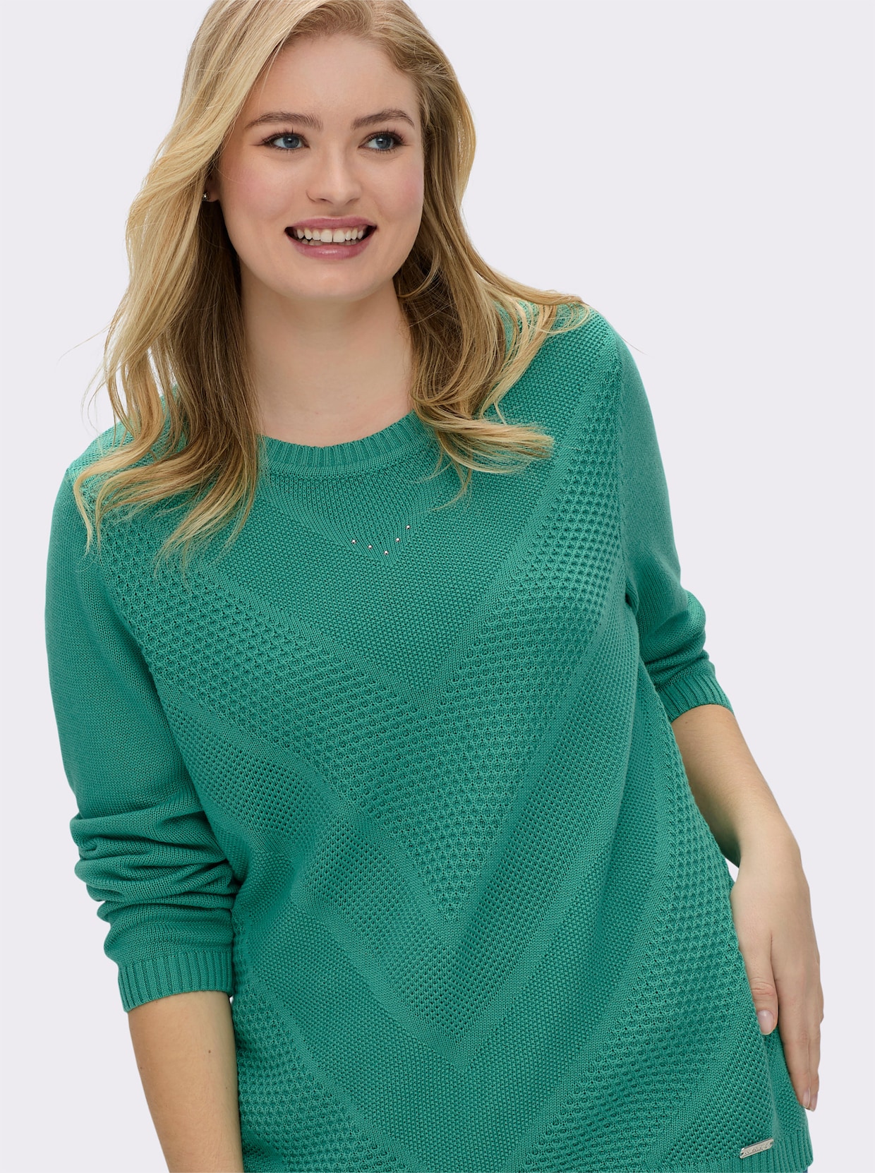 Langarm-Pullover mit Metallplättchen-Applikationen - smaragd