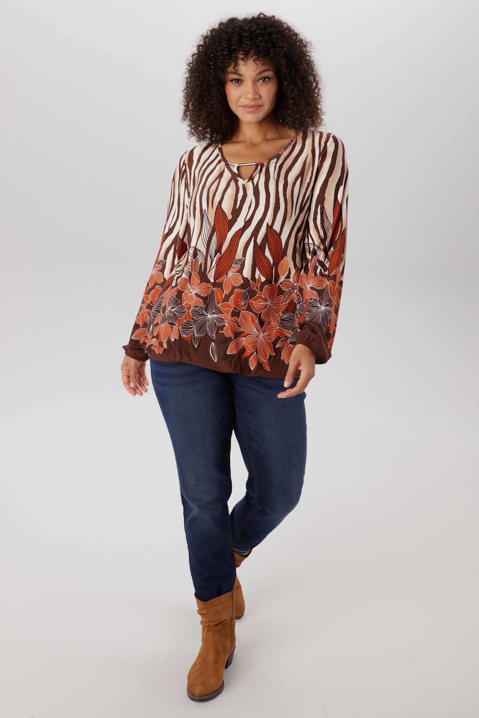 Aniston PLUS Langarmshirt - beige-braun