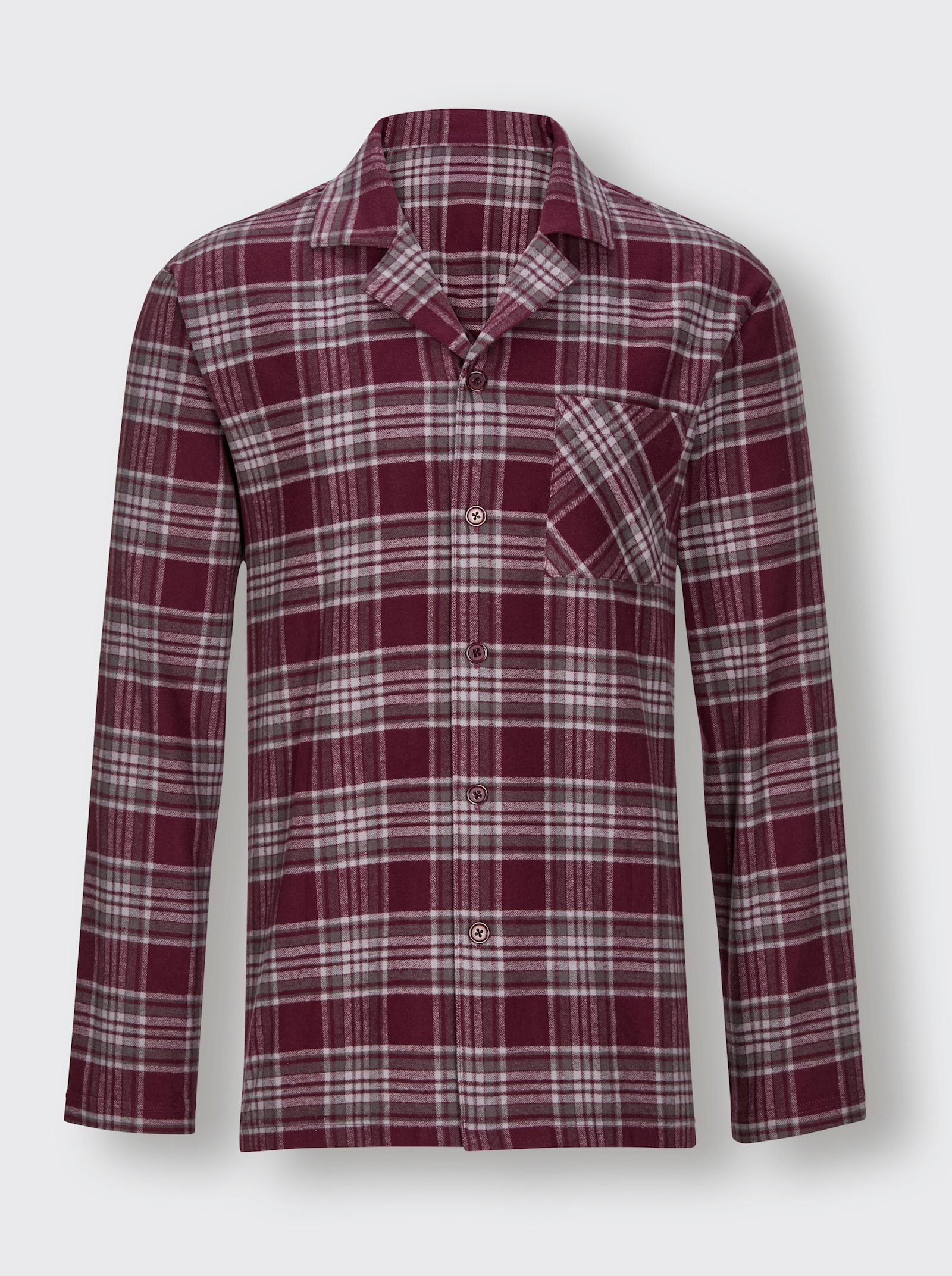 wäschepur men Schlafanzug-Shirt - burgund-steingrau-kariert