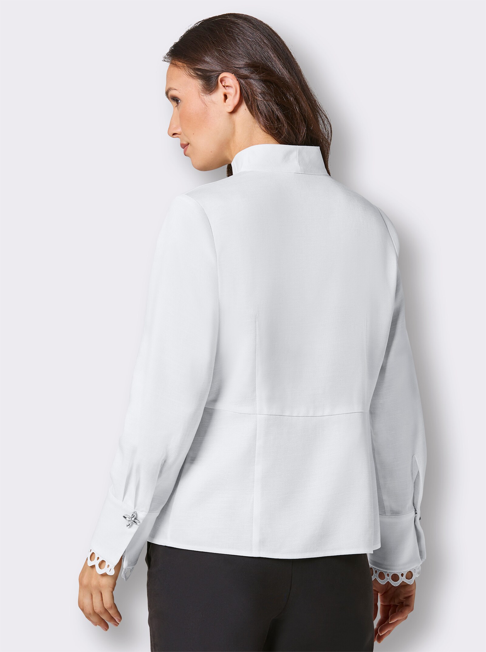 CREATION L PREMIUM Bluse mit Stehkragen und Schmuckknöpfen - weiß