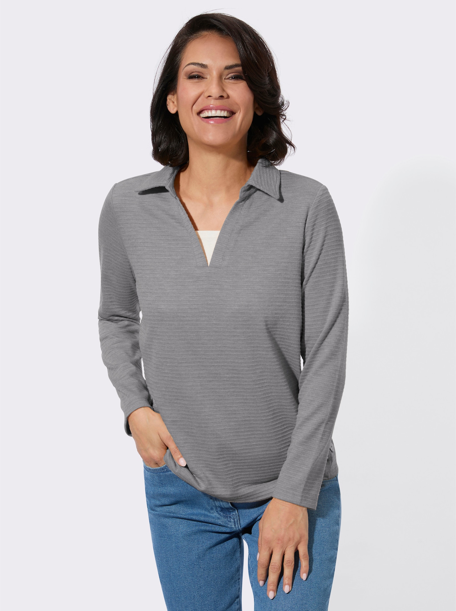 Poloshirt mit seitlicher Knopfleiste - anthrazit-meliert