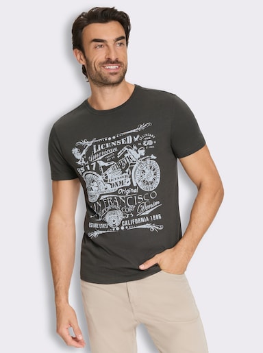 Marco Donati Kurzarmshirt mit Front-Print, Baumwolle - graphit-bedruckt