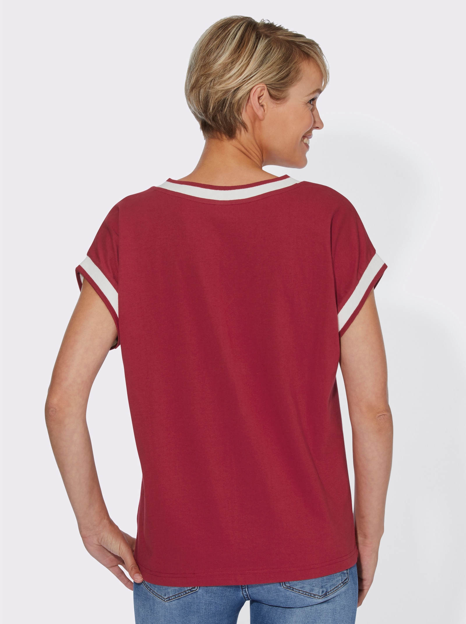 Kurzarmshirt mit Zierband - kirsche