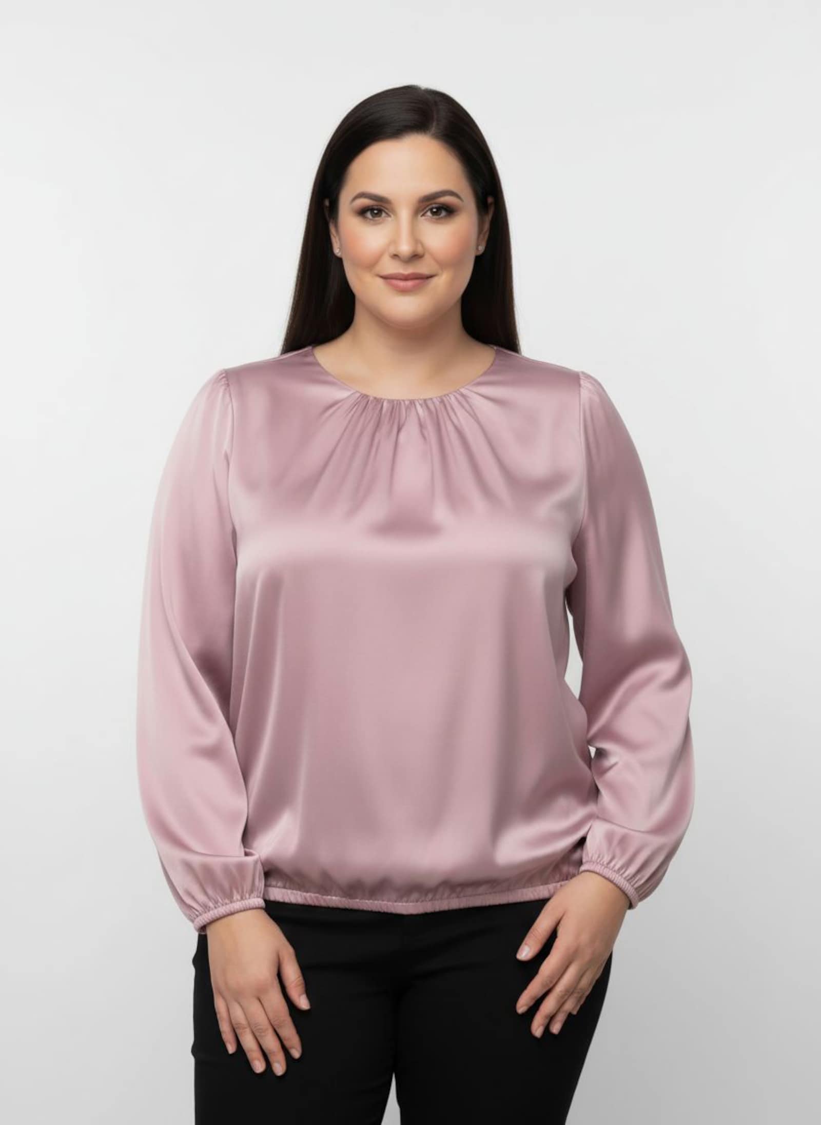 Satinbluse mit Raffungen - hortensie