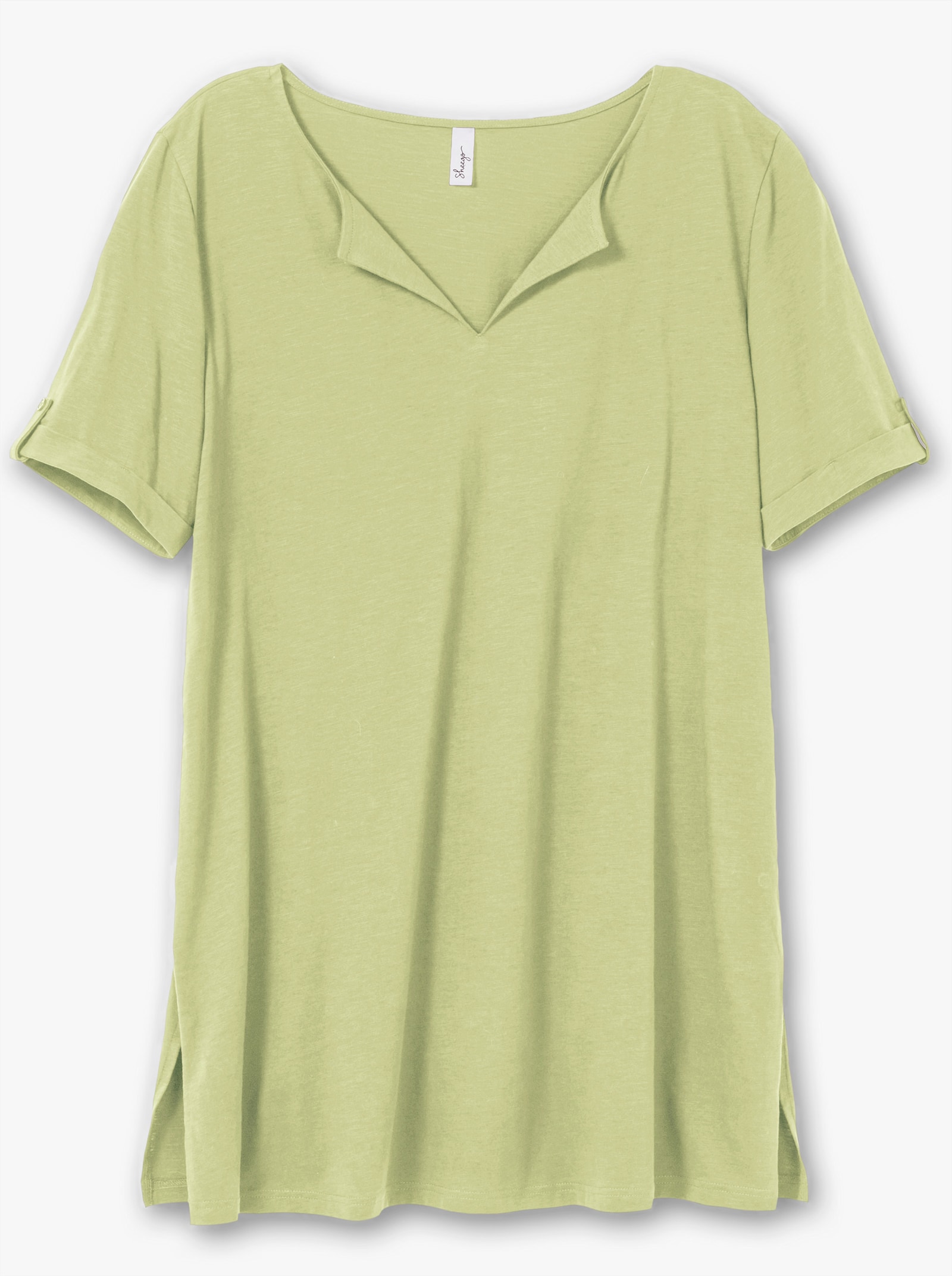 sheego Lang shirt met hals met split - pistache