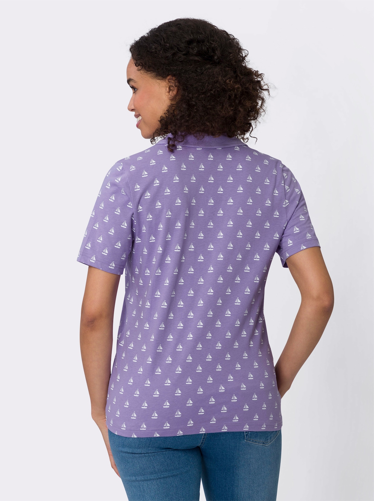 Poloshirt - lavendel-weiß-bedruckt