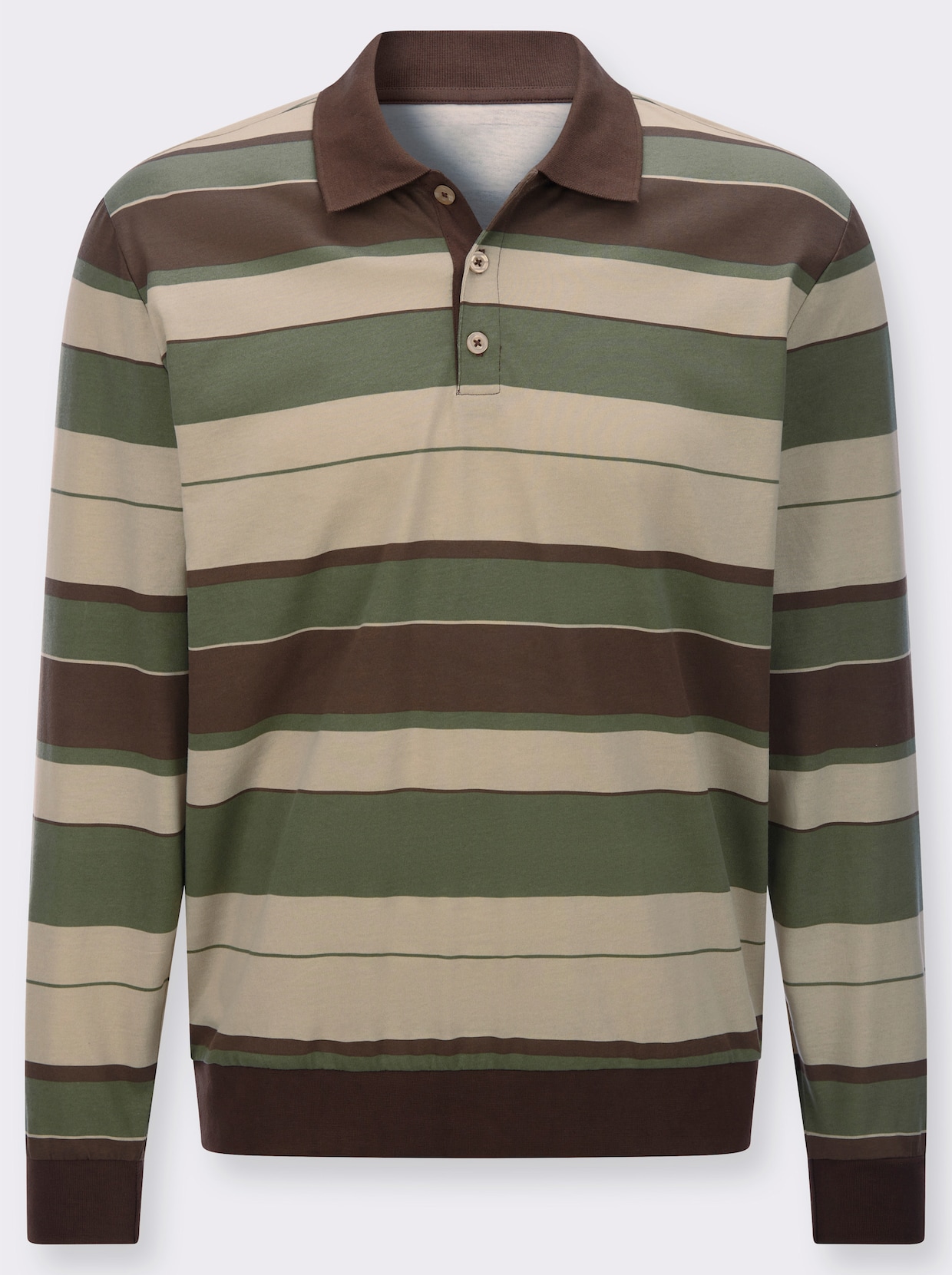 Poloshirt mit elastischen Bündchen - schoko-khaki-geringelt