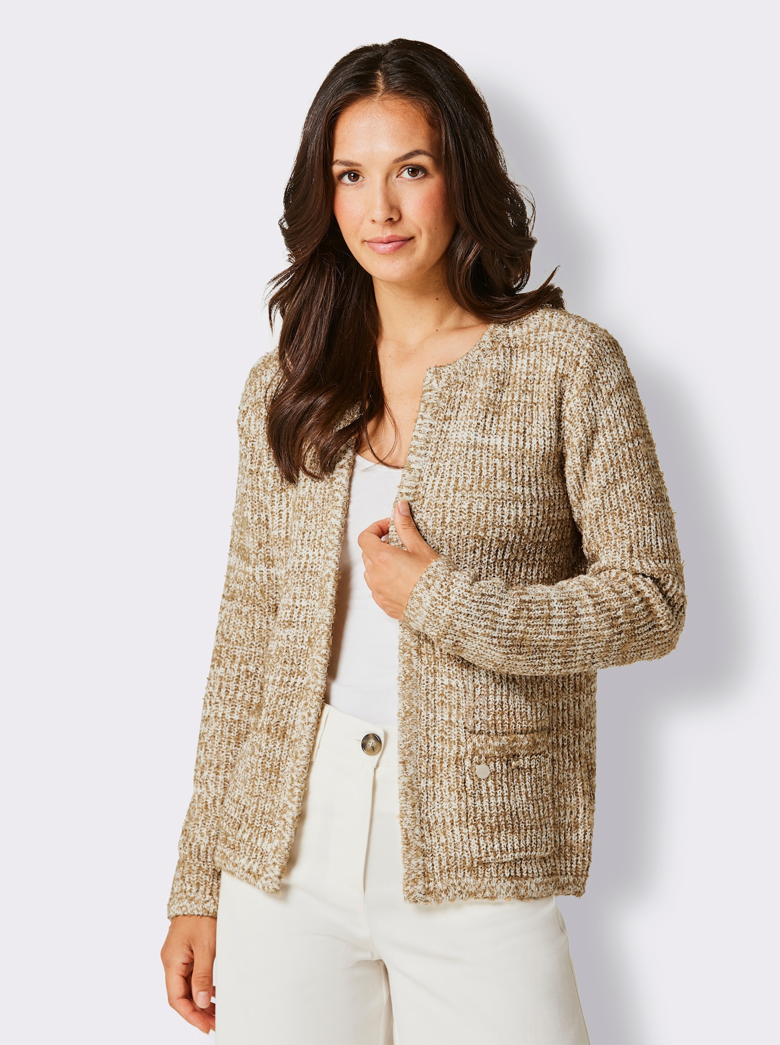 CREATION L PREMIUM Strickjacke aus Bändchengarn - champagner-camel