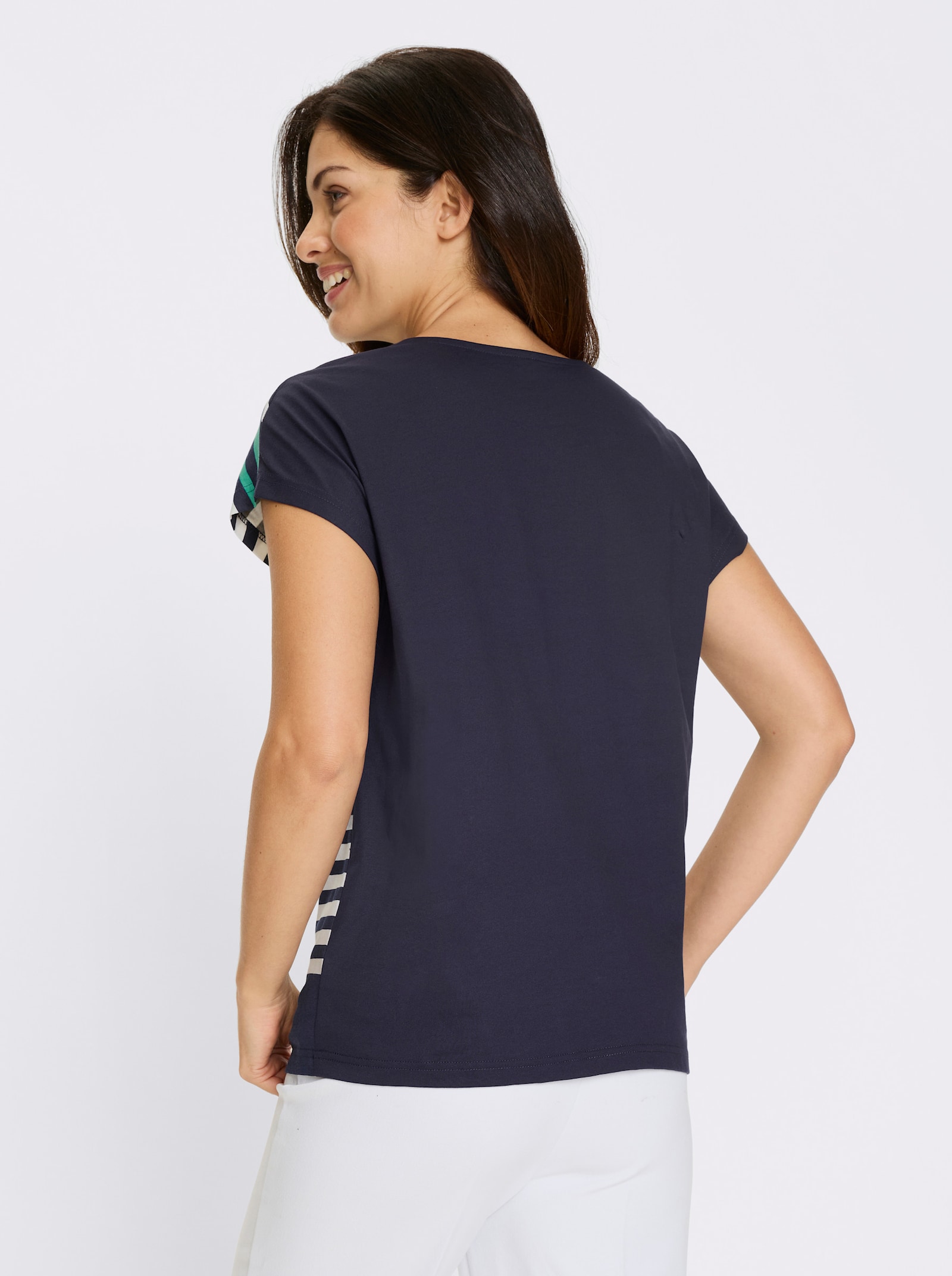 Kurzarmshirt mit silberfarbenen Effekten - marine-hellblau-bedruckt