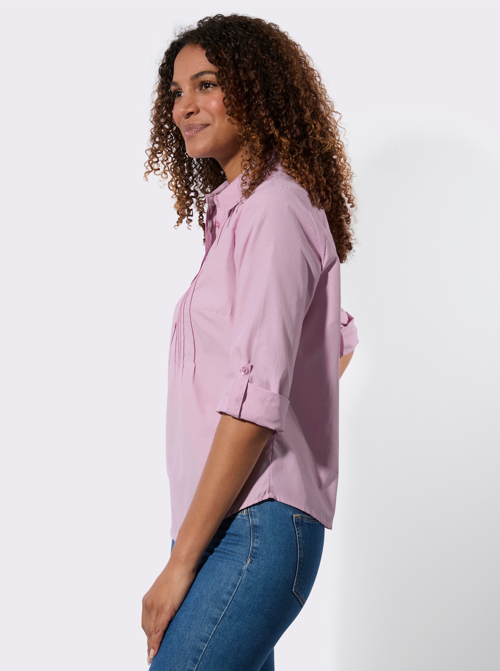 Hemdbluse mit krempelbaren Ärmeln - rosé