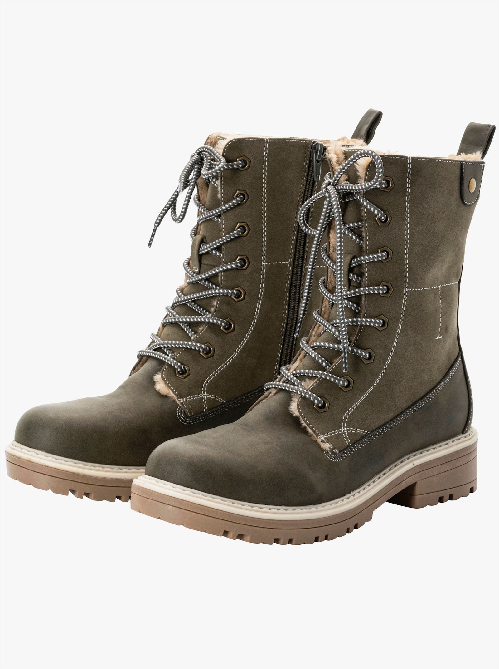 sheego Schnürboots mit Pelz-Imitat gefüttert - oliv