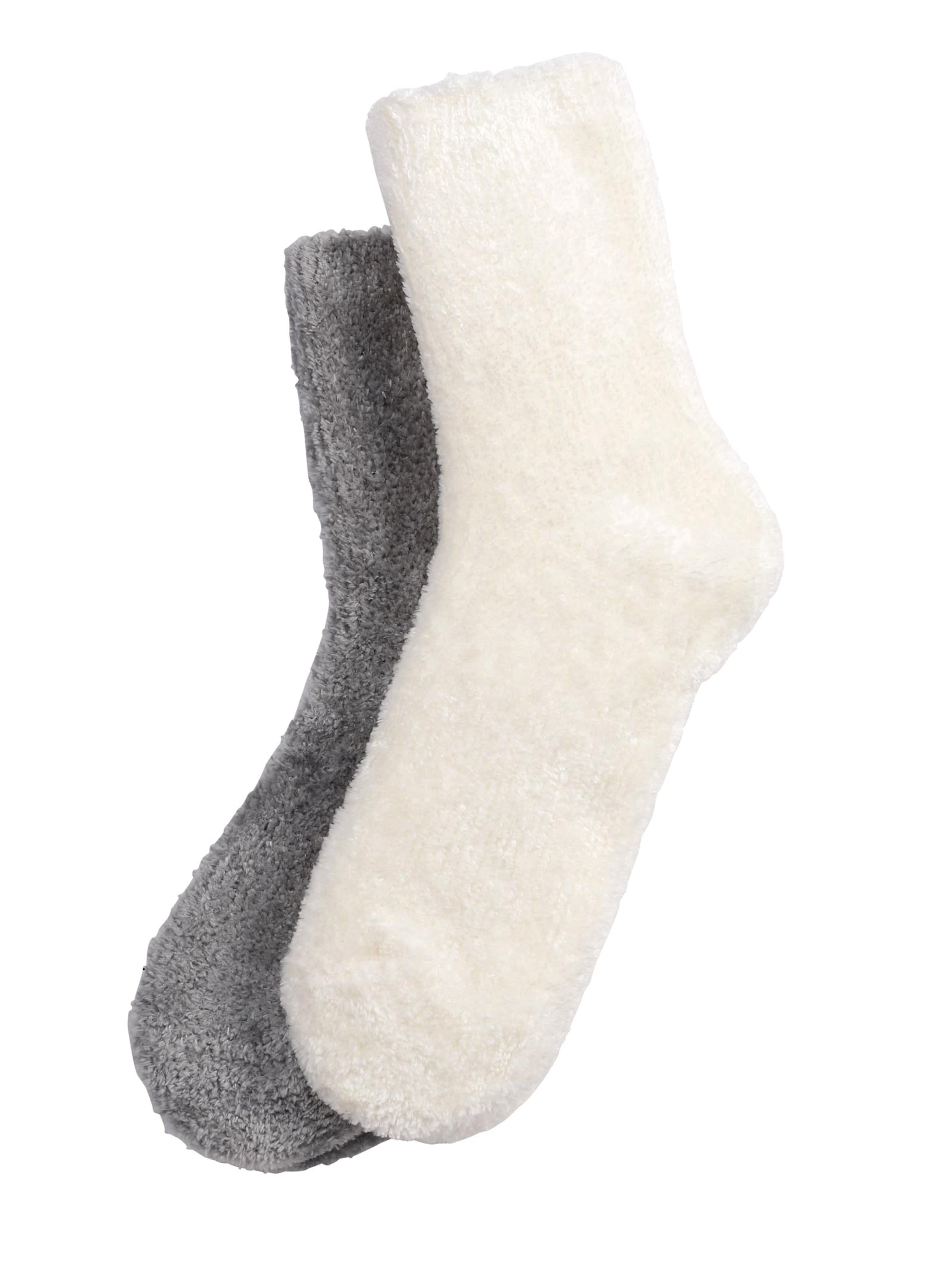 Kuschelsocken - ecru + grau