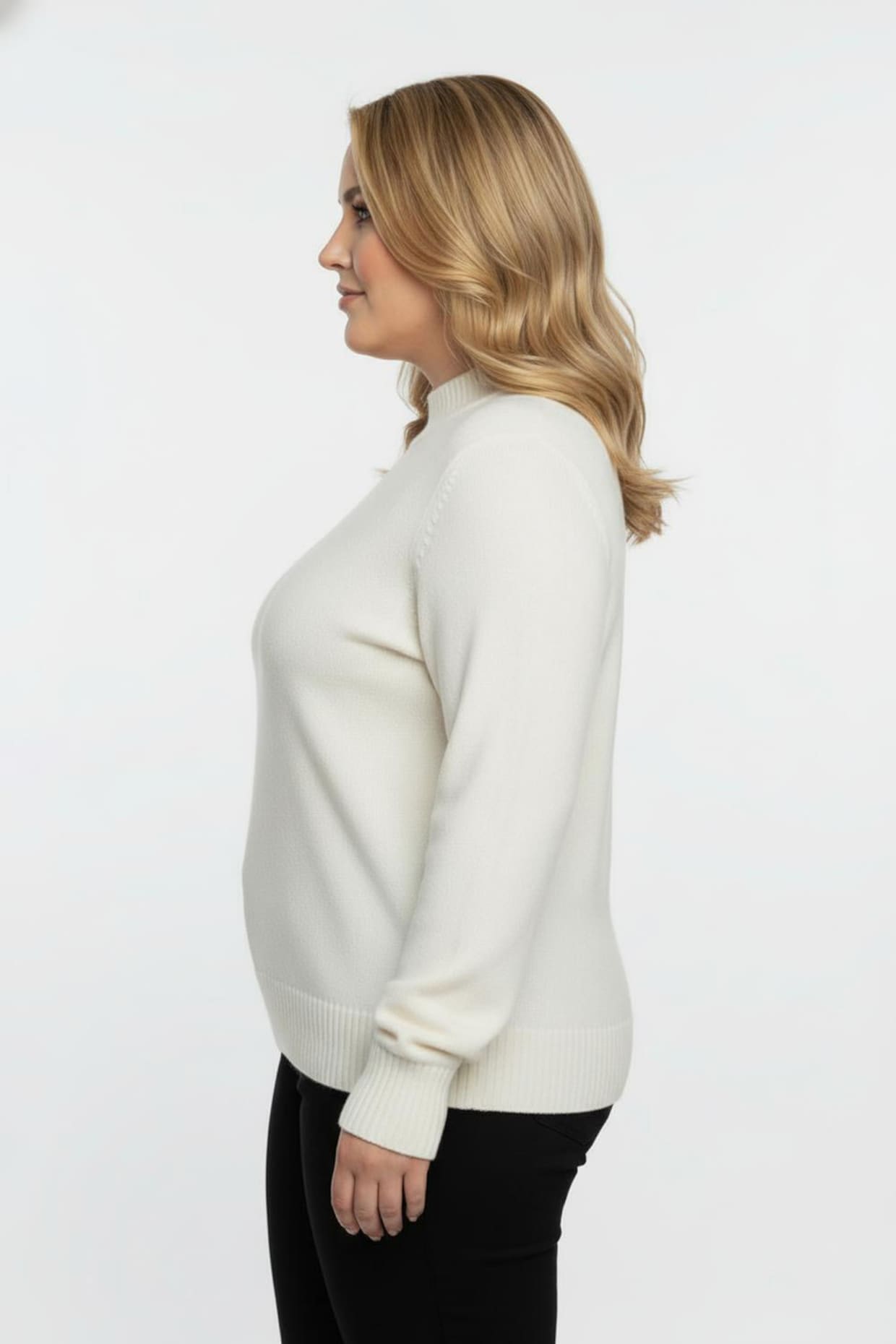 Stehkragenpullover mit Baumwolle - wollweiß