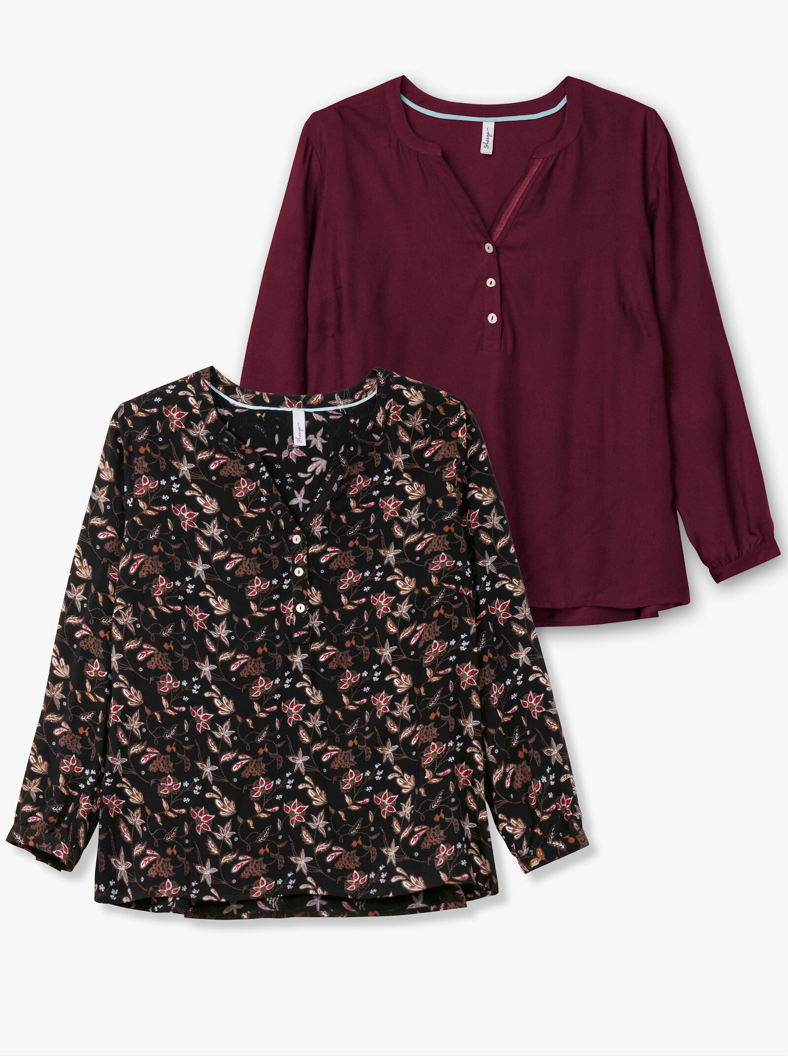 sheego Tunika im Doppelpack - aubergine + schwarz-gemustert