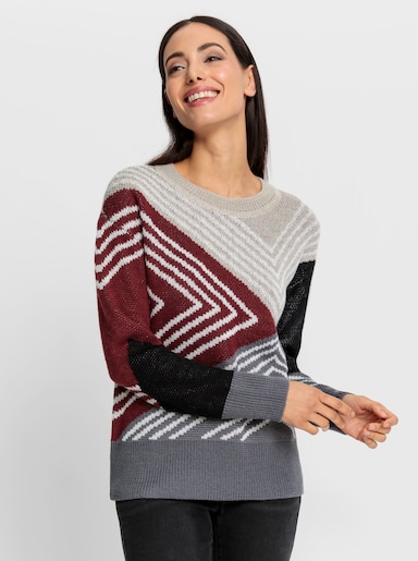 heine Jacquard-Pullover mit Woll-Anteil - anthrazit-bordeaux-gemustert