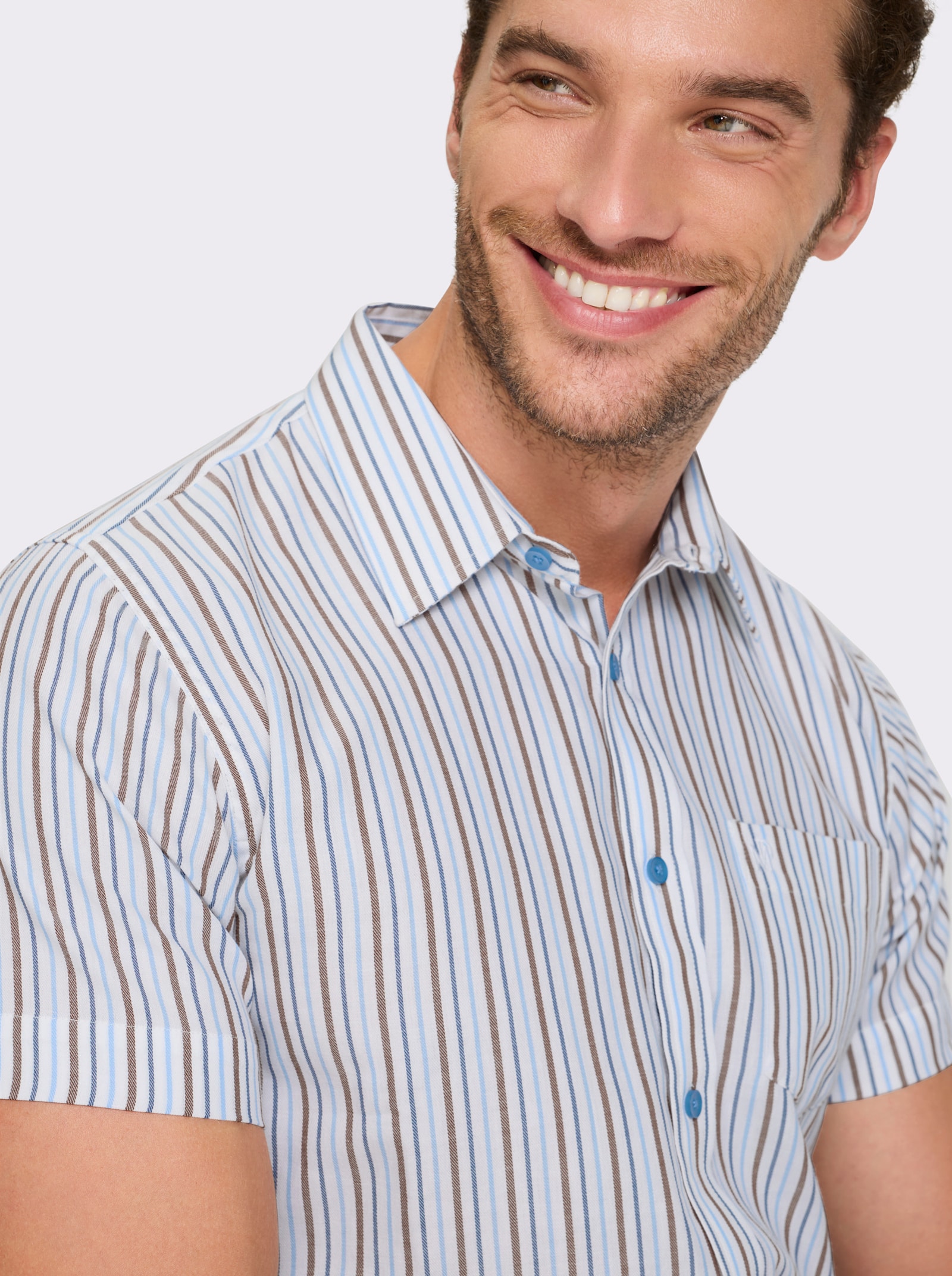 Marco Donati Kurzarmhemd , bügelfrei - braun-gestreift