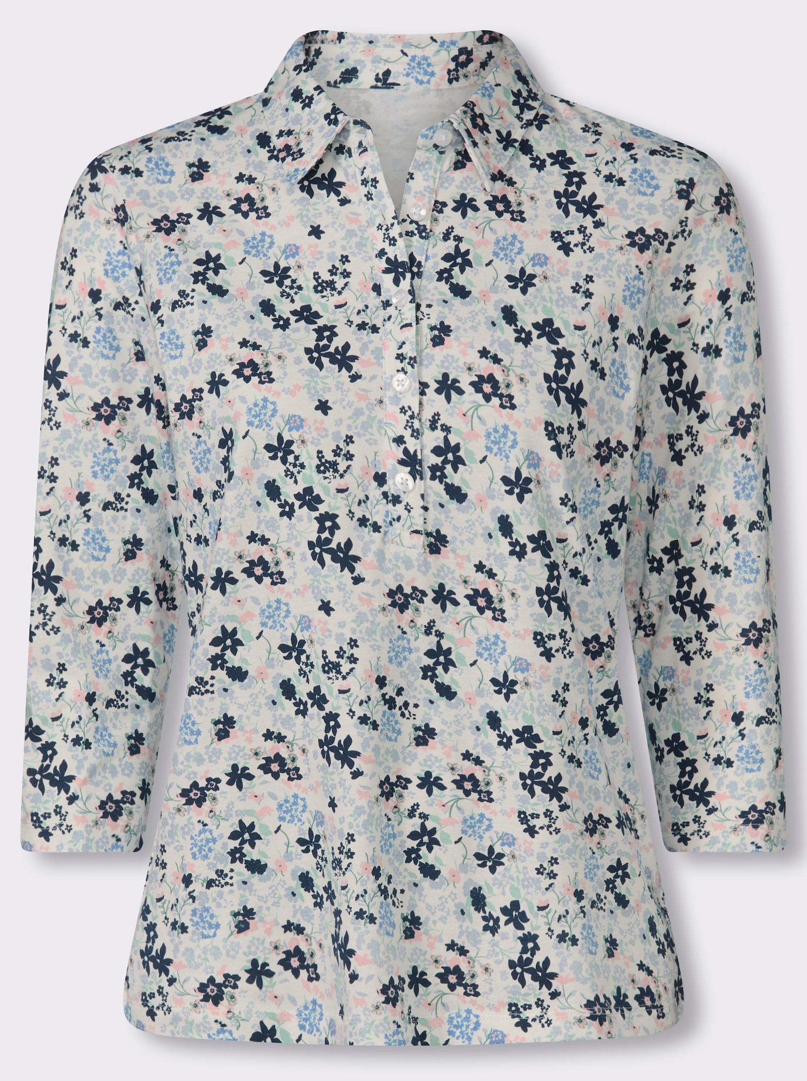 Poloshirt mit Minimalprint - jade-dunkelblau-bedruckt