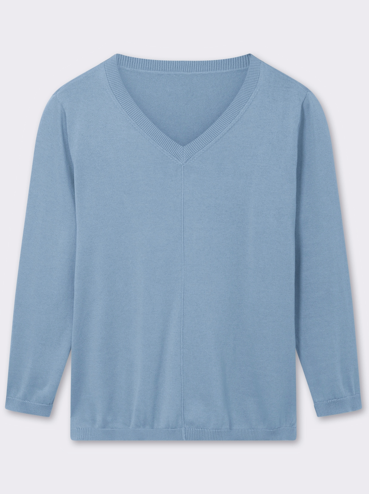 V-Ausschnitt-Pullover mit Biesen vorne - eisblau