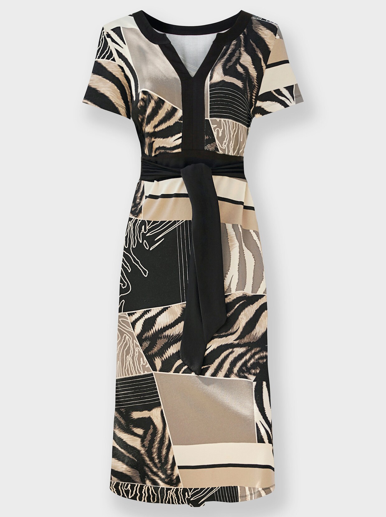 heine Jersey jurk - taupe/zwart gedessineerd