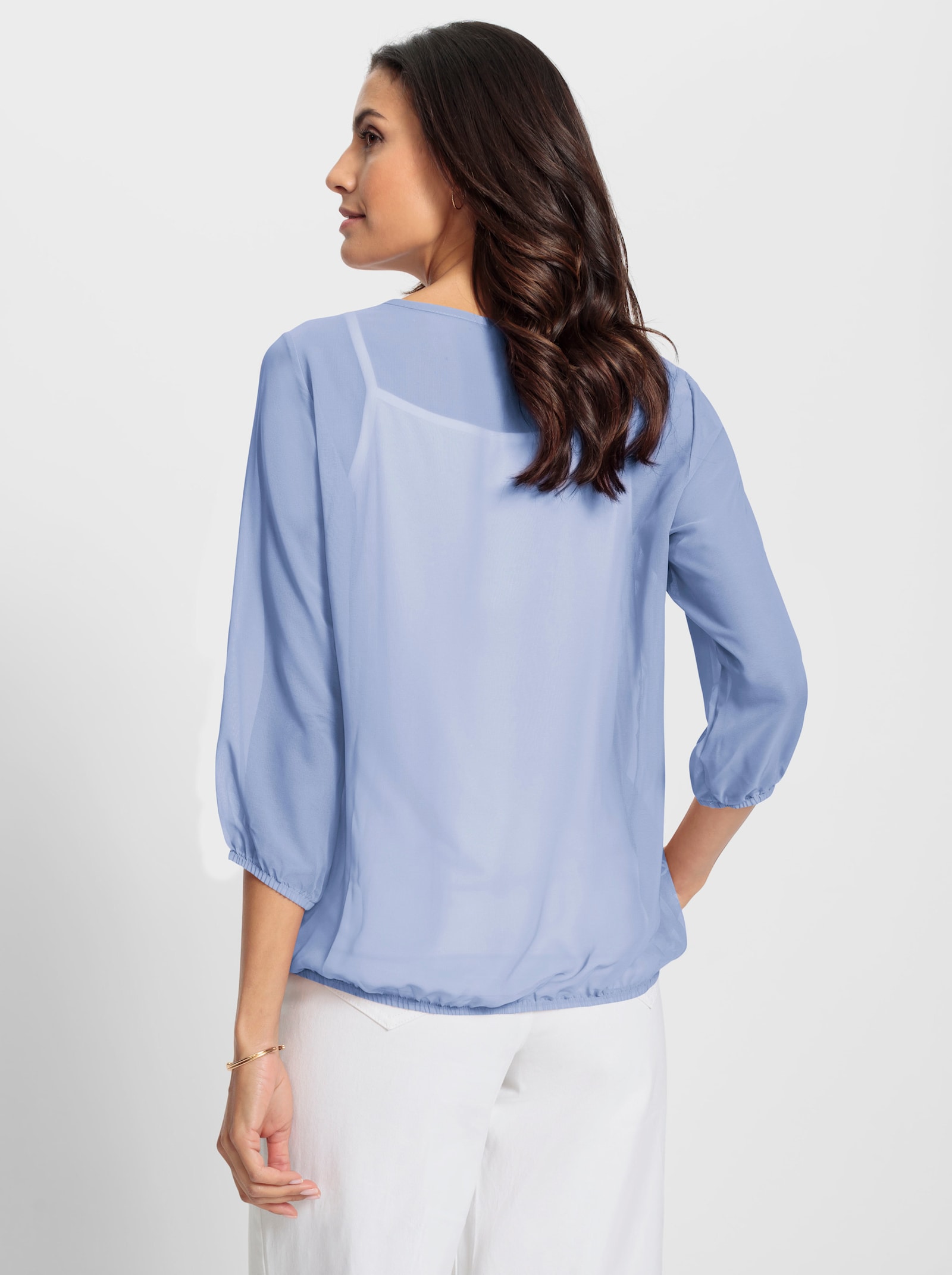 Schlupfbluse mit Spaghetti-Top - bleu-bedruckt