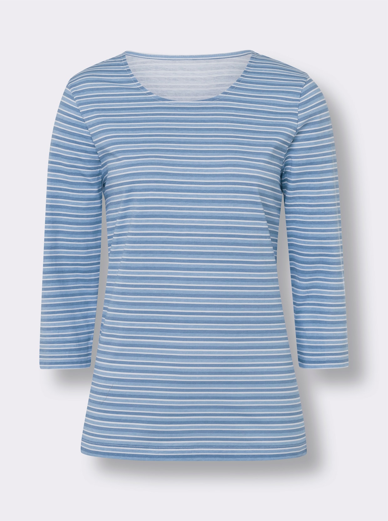 3/4-Arm-Shirt - mittelblau-weiss-geringelt