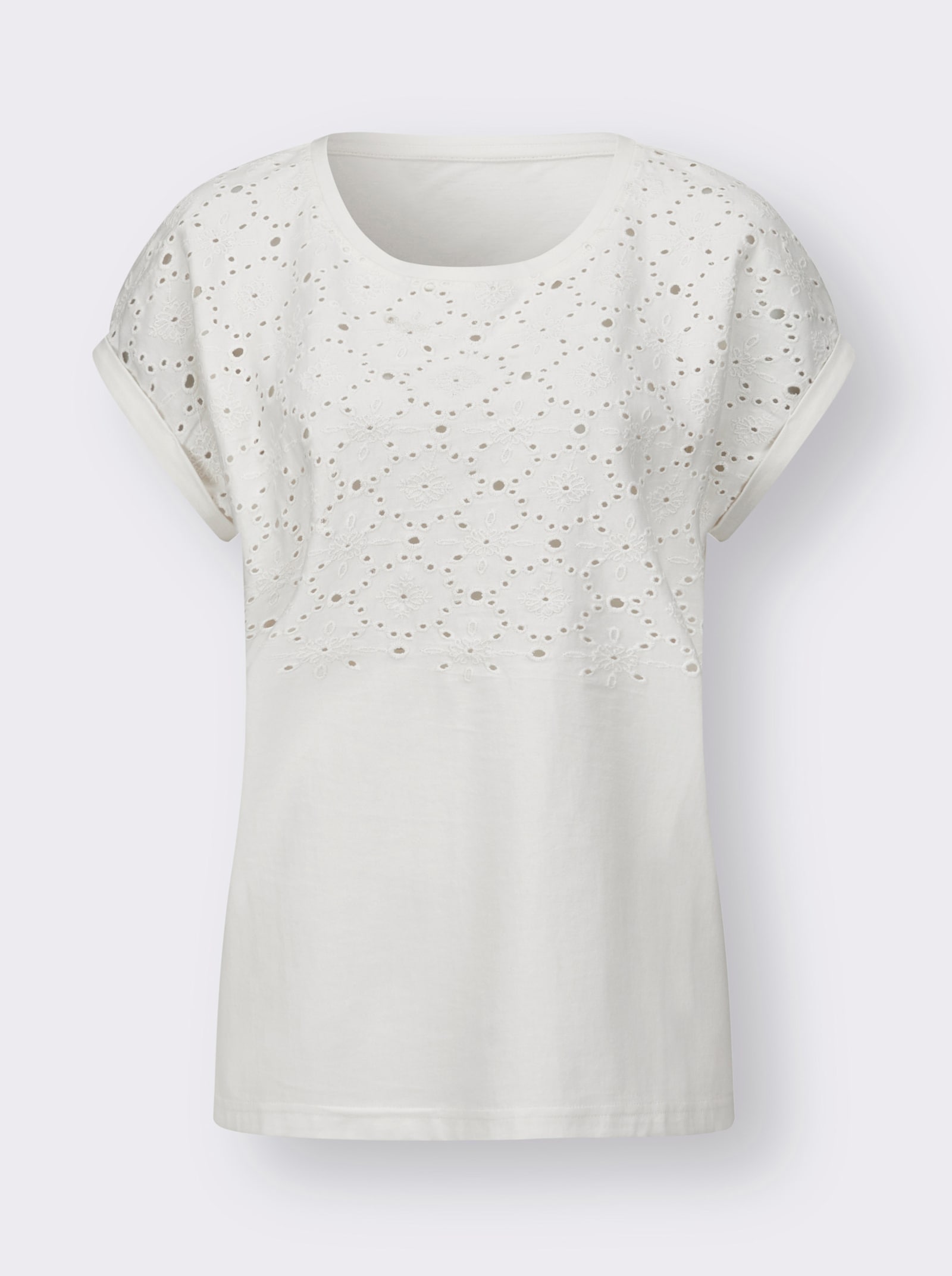 Tričko s okr.výst.a dier.výšiv. - svetlobéžová